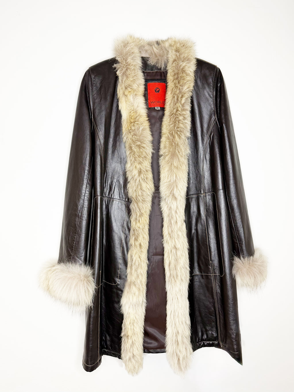 WORLD by Patricia Leather Coat with Fur Trim