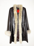 WORLD by Patricia Leather Coat with Fur Trim