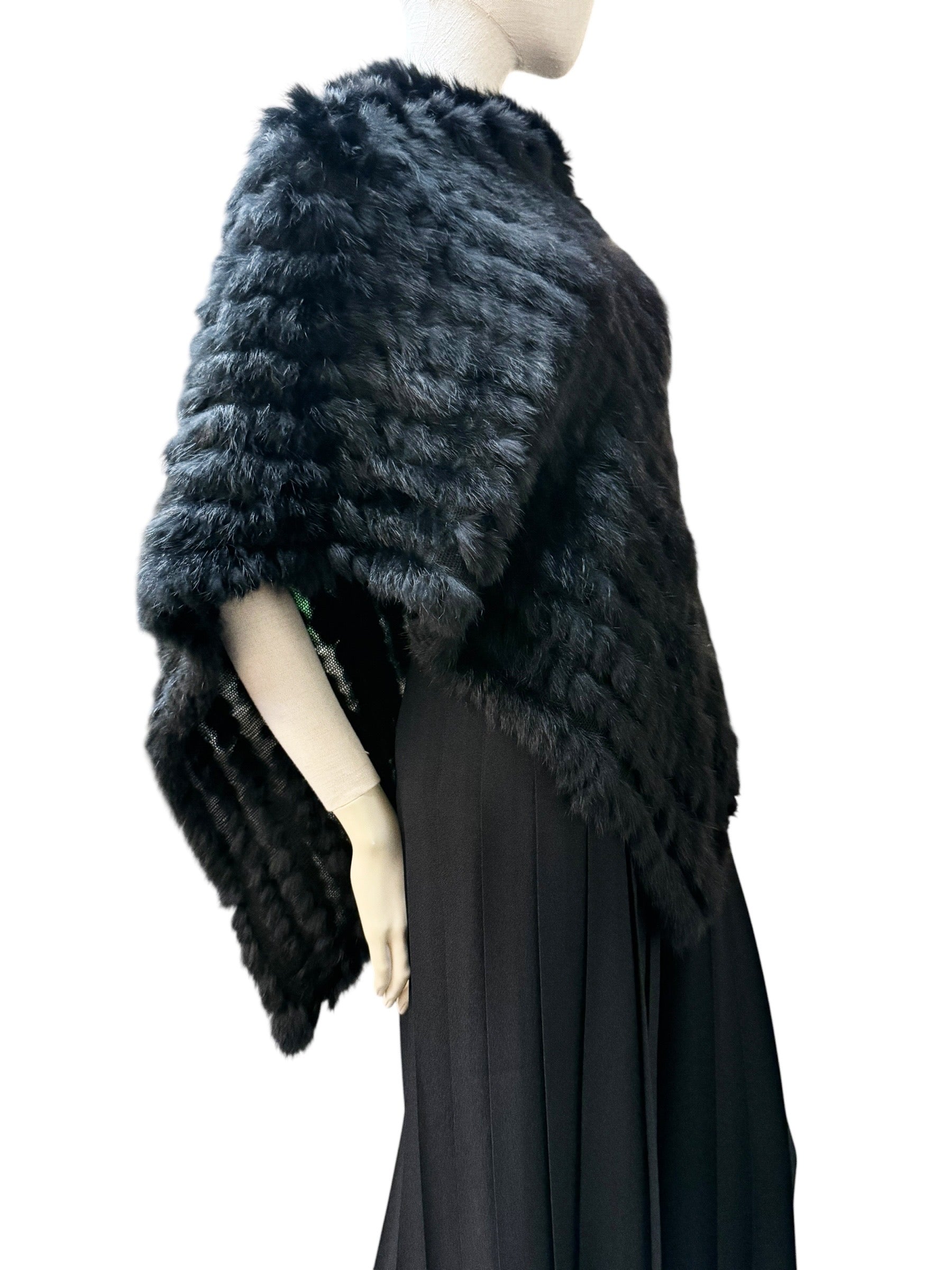 Liesel Black Fur Poncho
