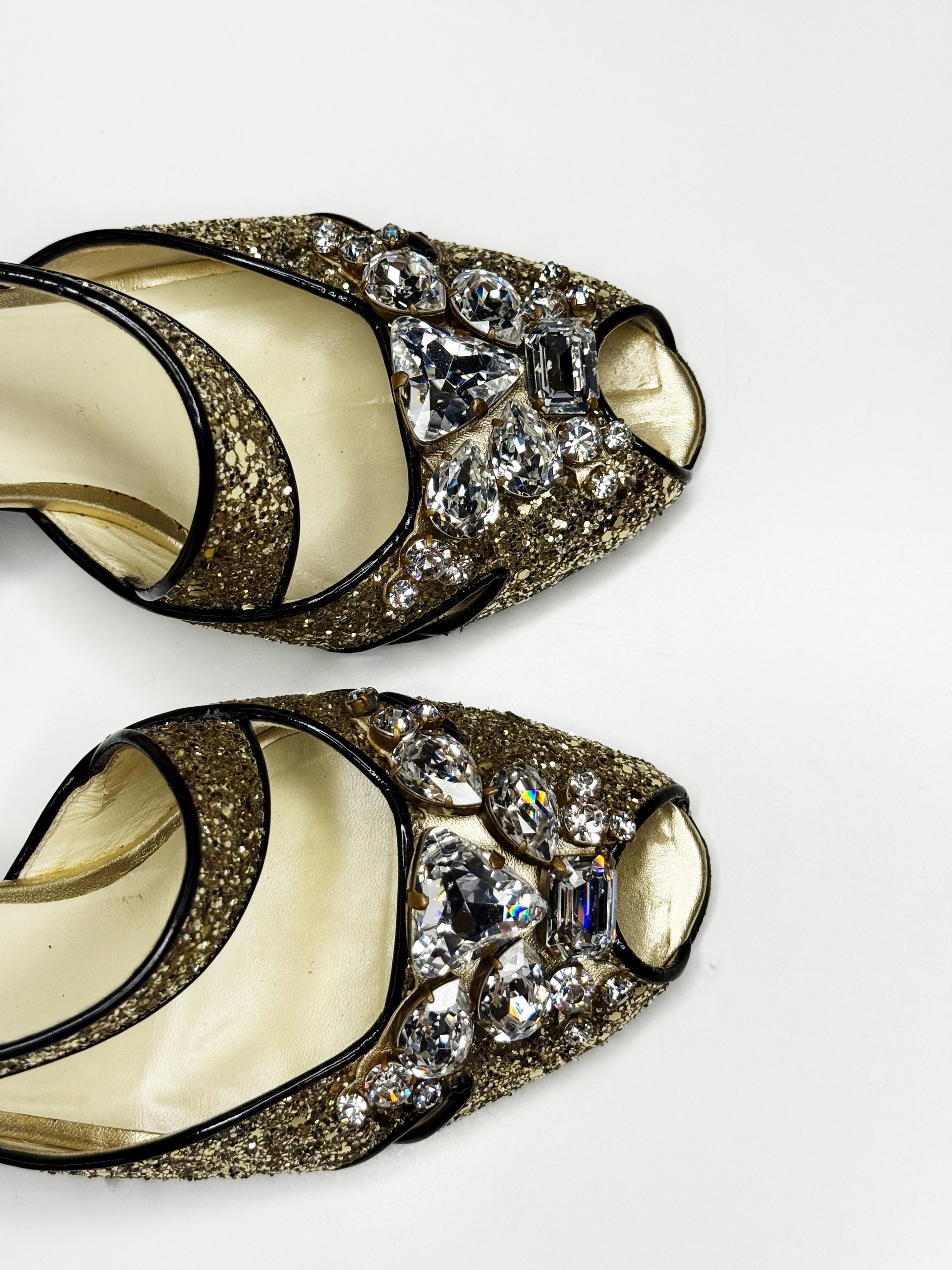 Miu Miu Glitter Crystal Embellished Heels