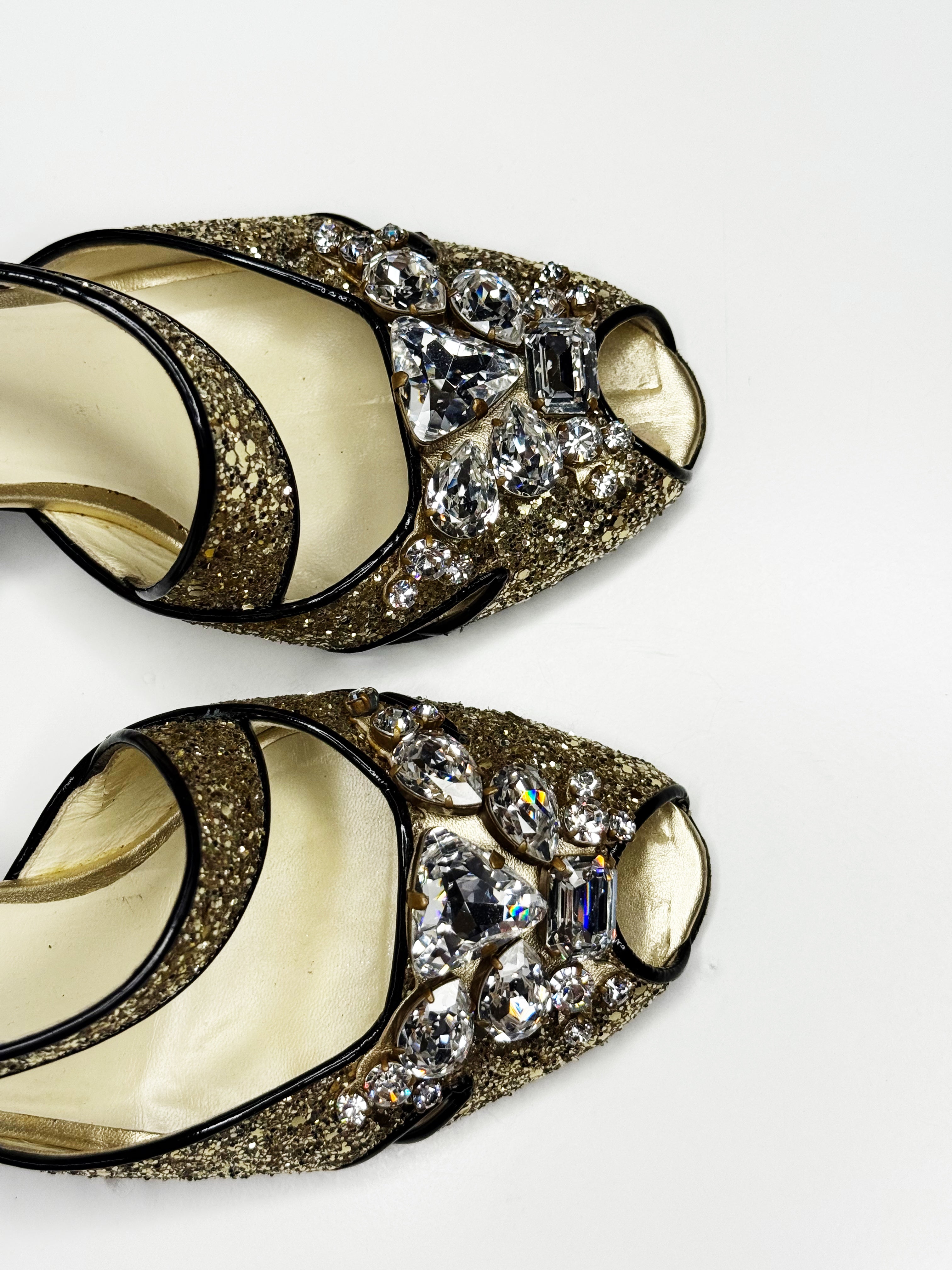 Miu Miu Glitter Crystal Embellished Heels