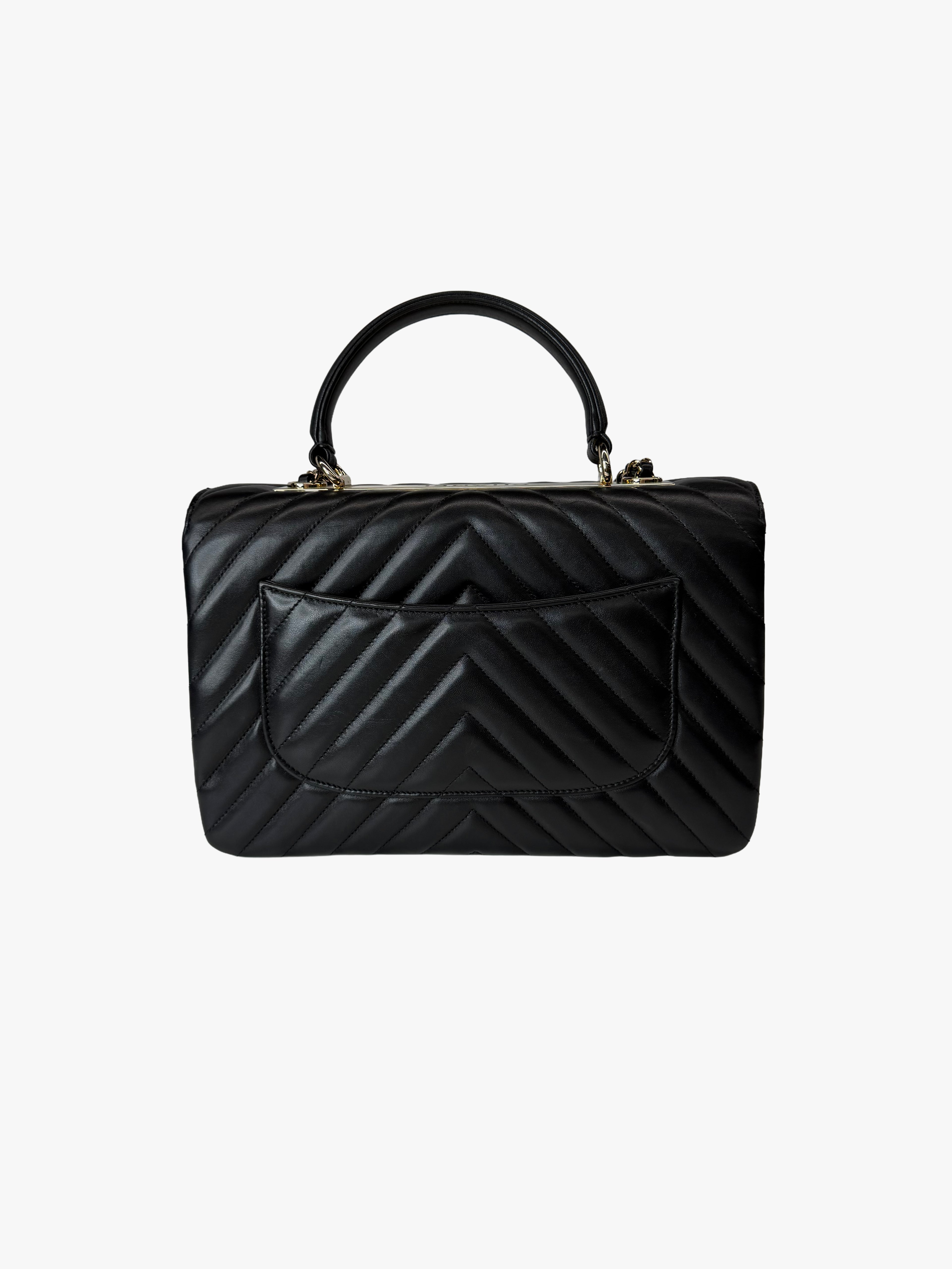 Chanel Trendy CC Top Handle Bag – Black Lambskin Chevron with Gold Hardware