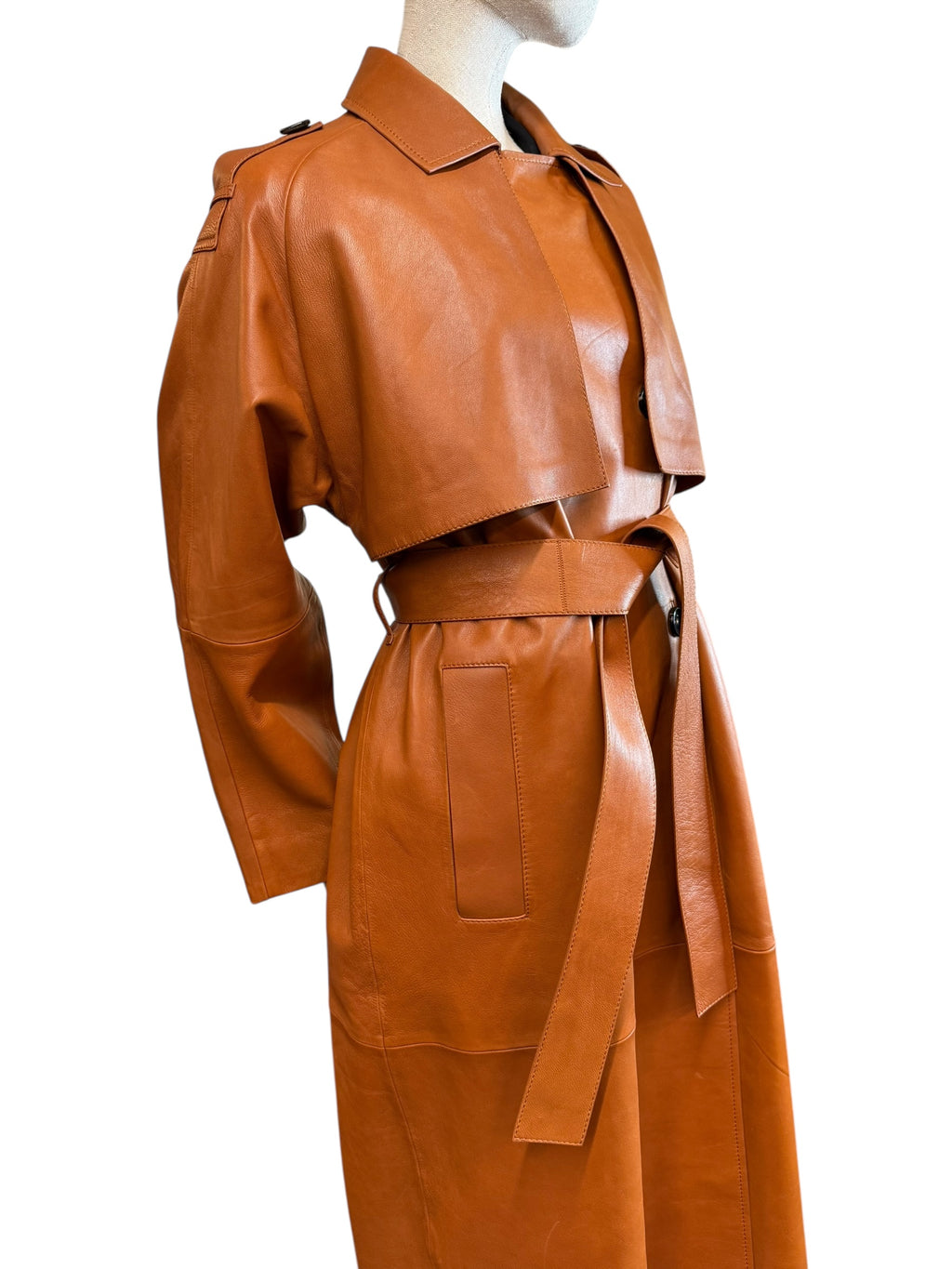MASSIMO DUTTI LEATHER TRENCH COAT – CAMEL – SIZE L