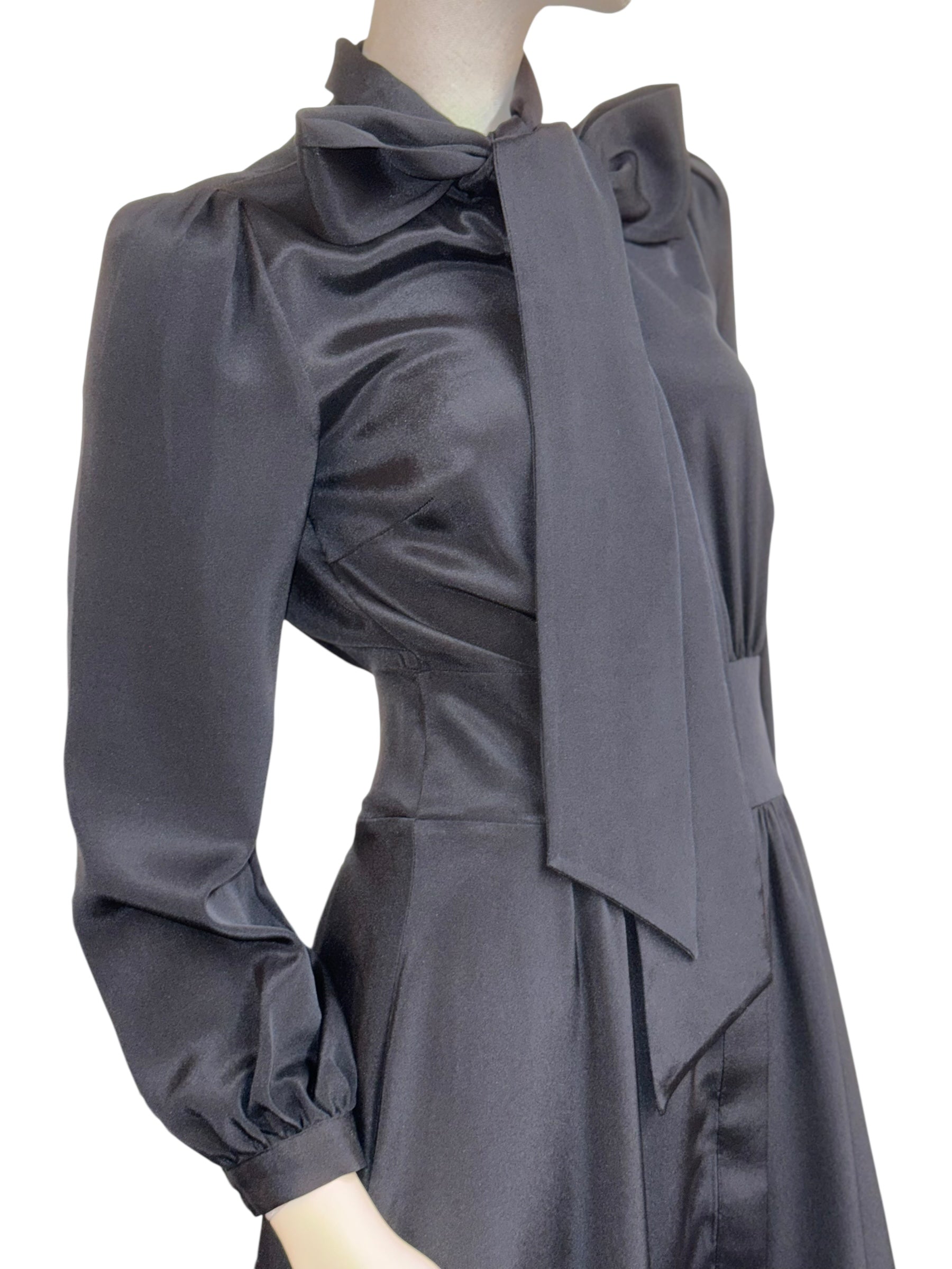 Cavour Silk Tie-Neck Dress - XS