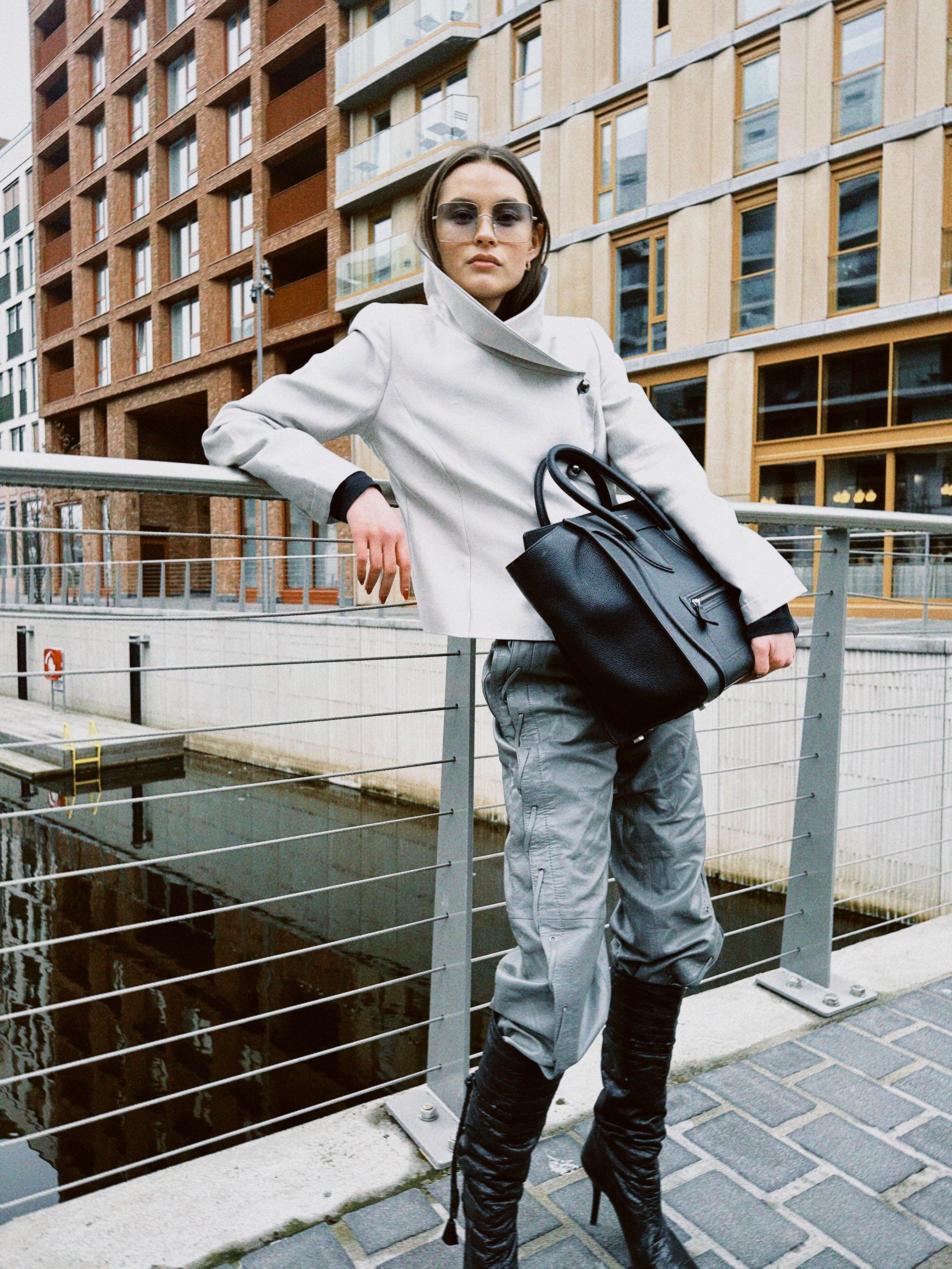 Emporio Armani Light Grey Silk Blazer and Skirt Set