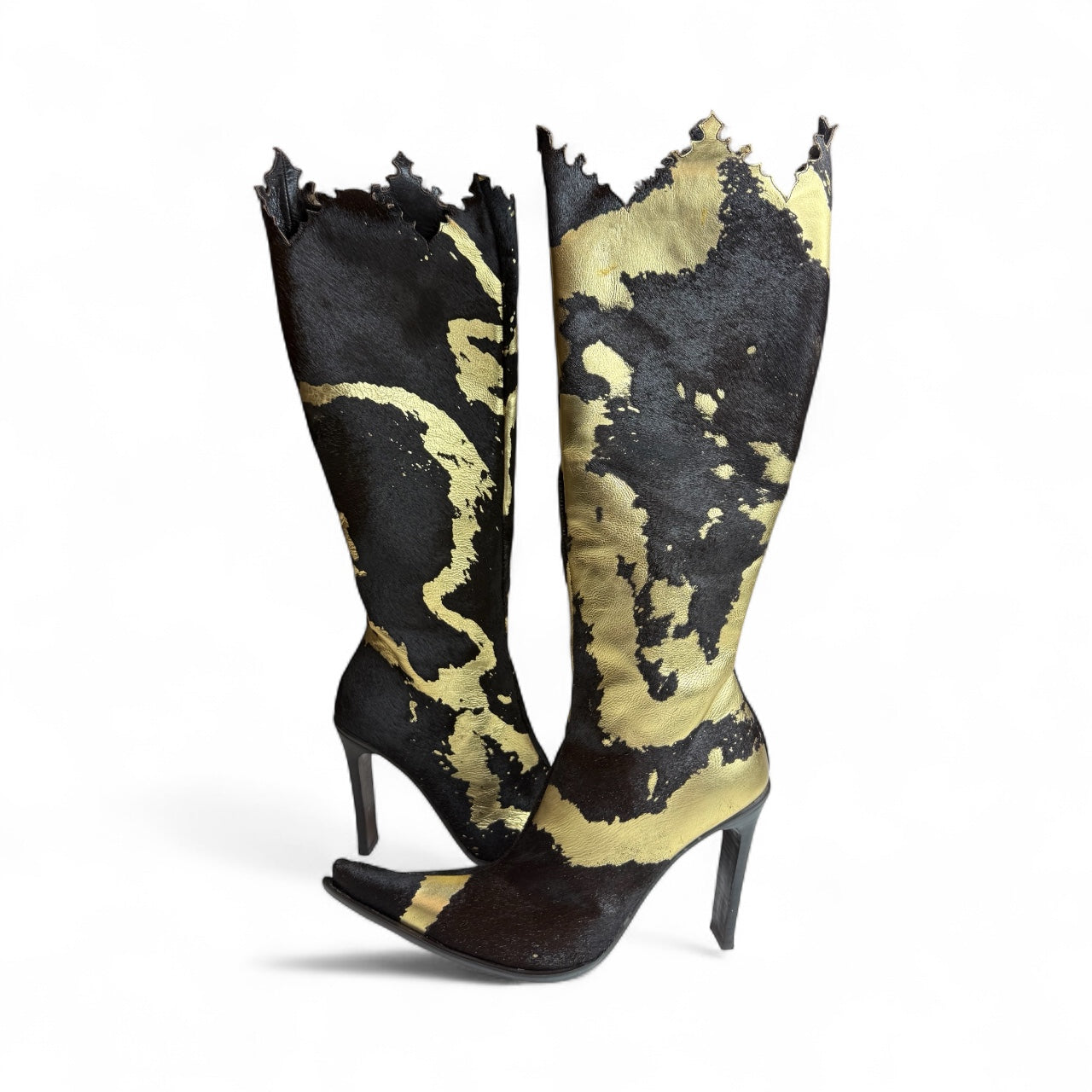 DÉBUT BLACK AND GOLD LEATHER BOOTS