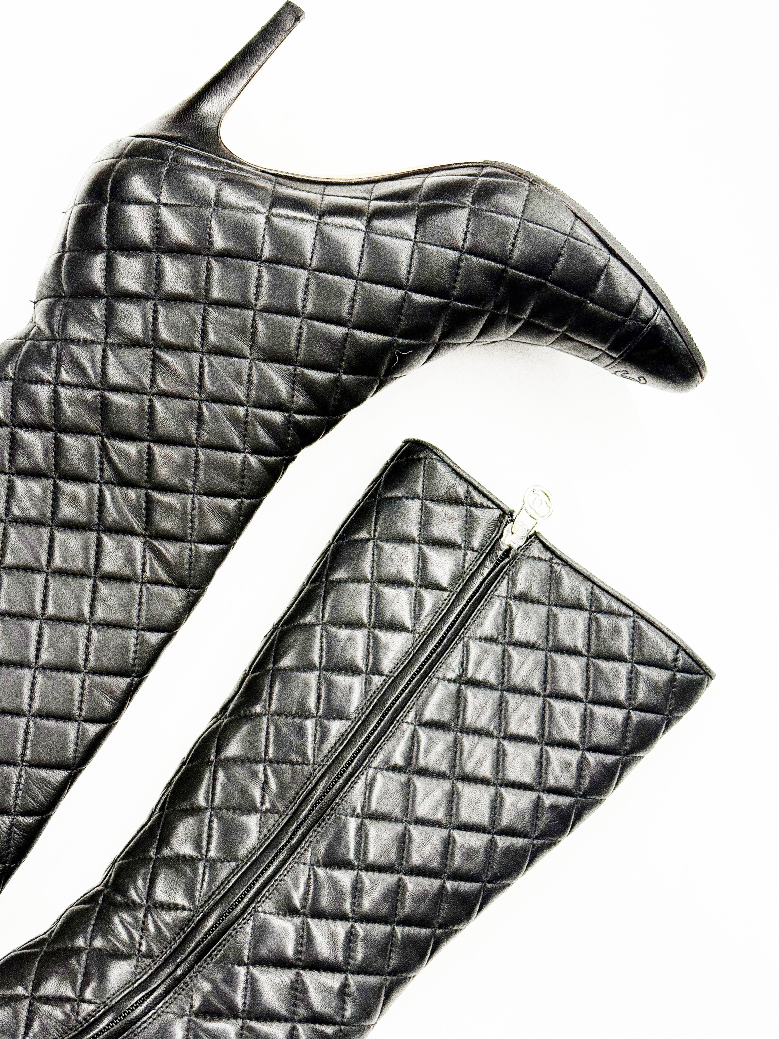 Chanel Quilted Leather Knee-High Boots