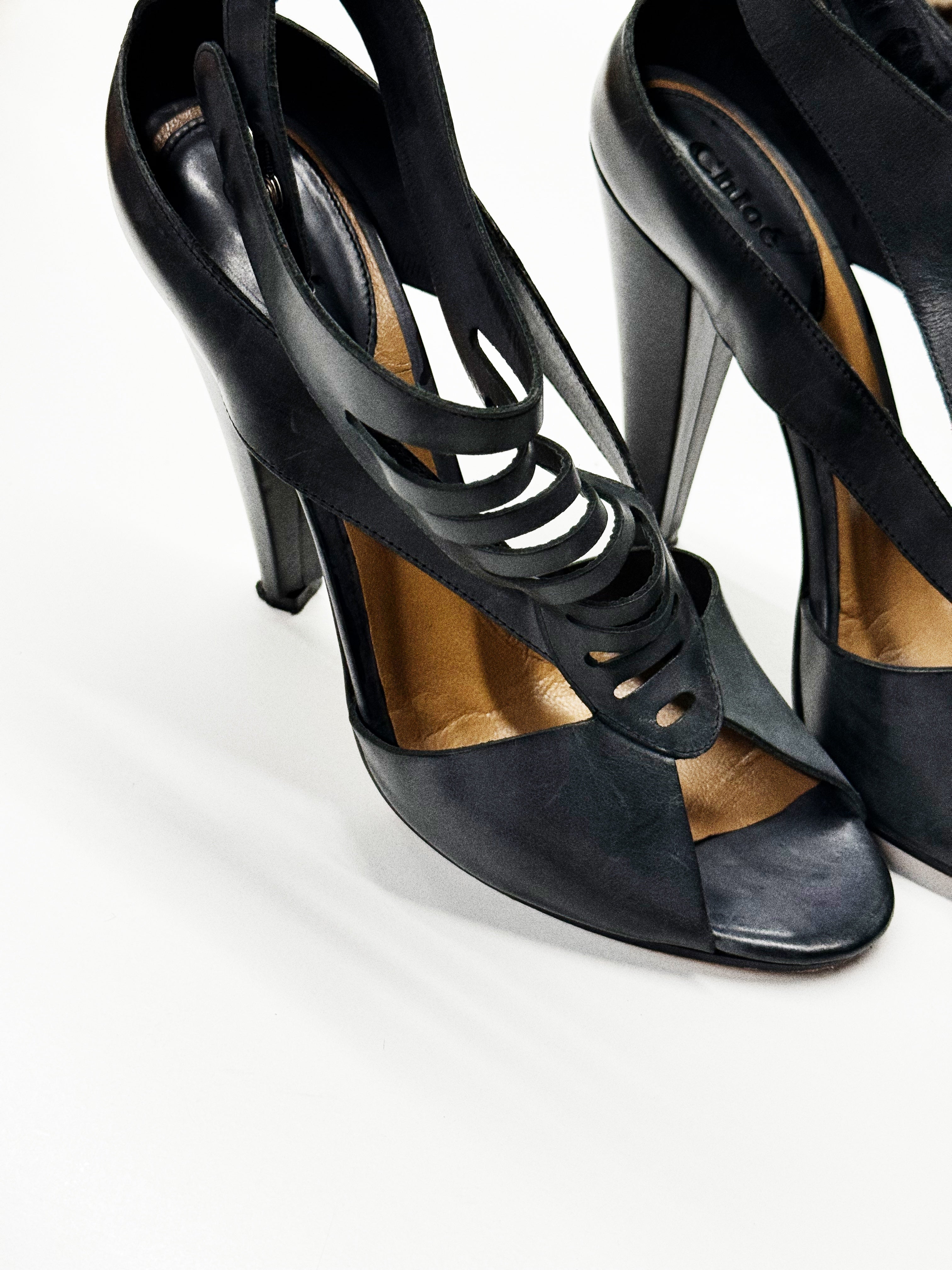 Chloé Dark Grey Cutout High Heel Sandals