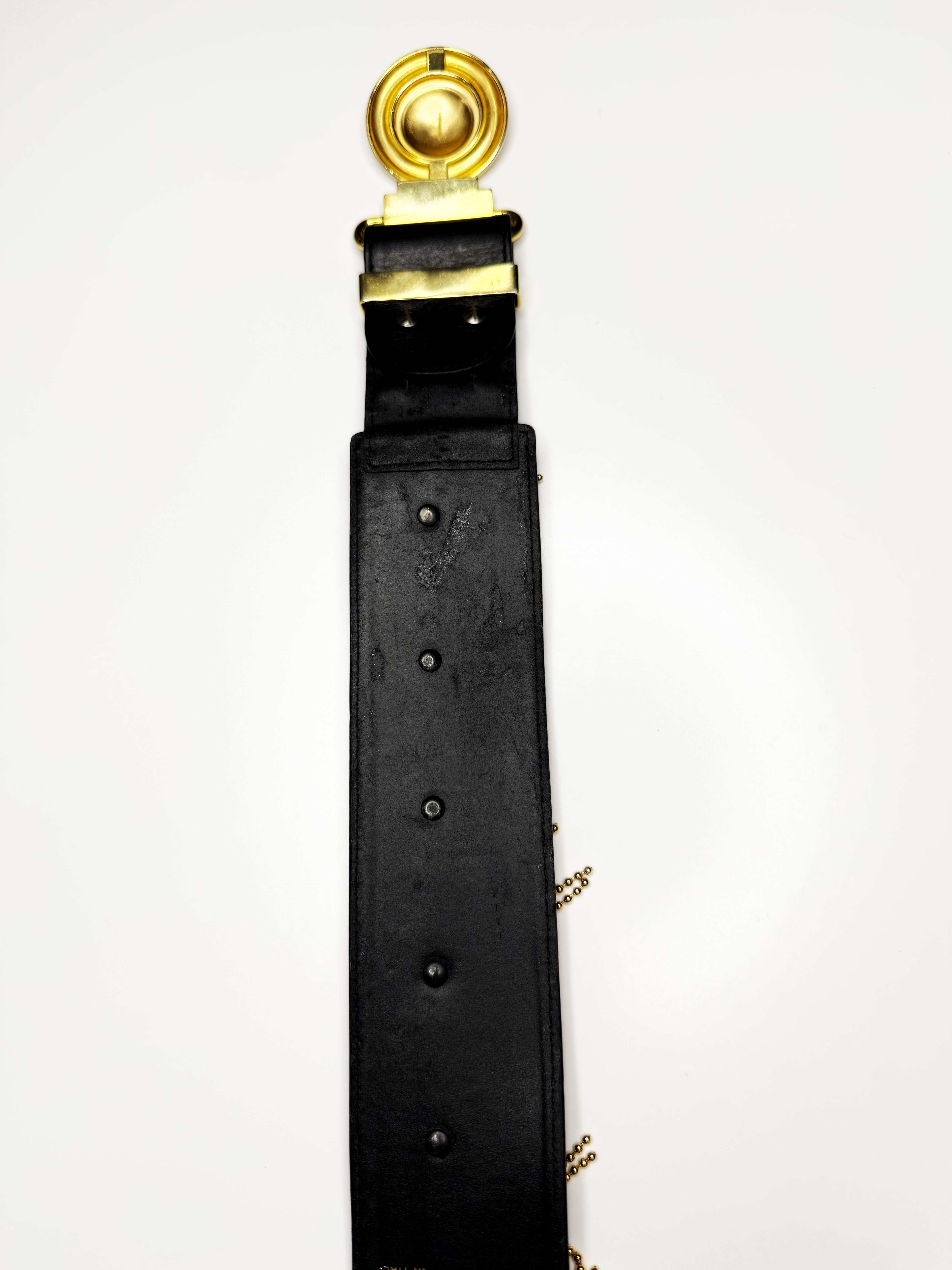 GIANNI VERSACE Black Leather Medusa Chain Belt