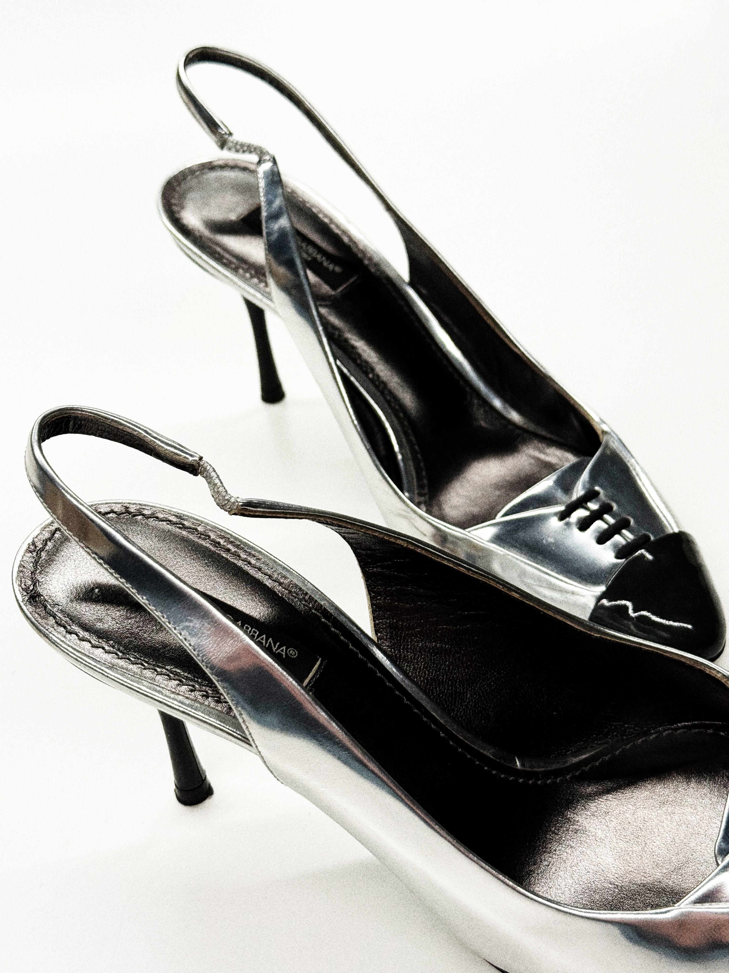 Dolce & Gabbana Silver & Black Slingback Heels