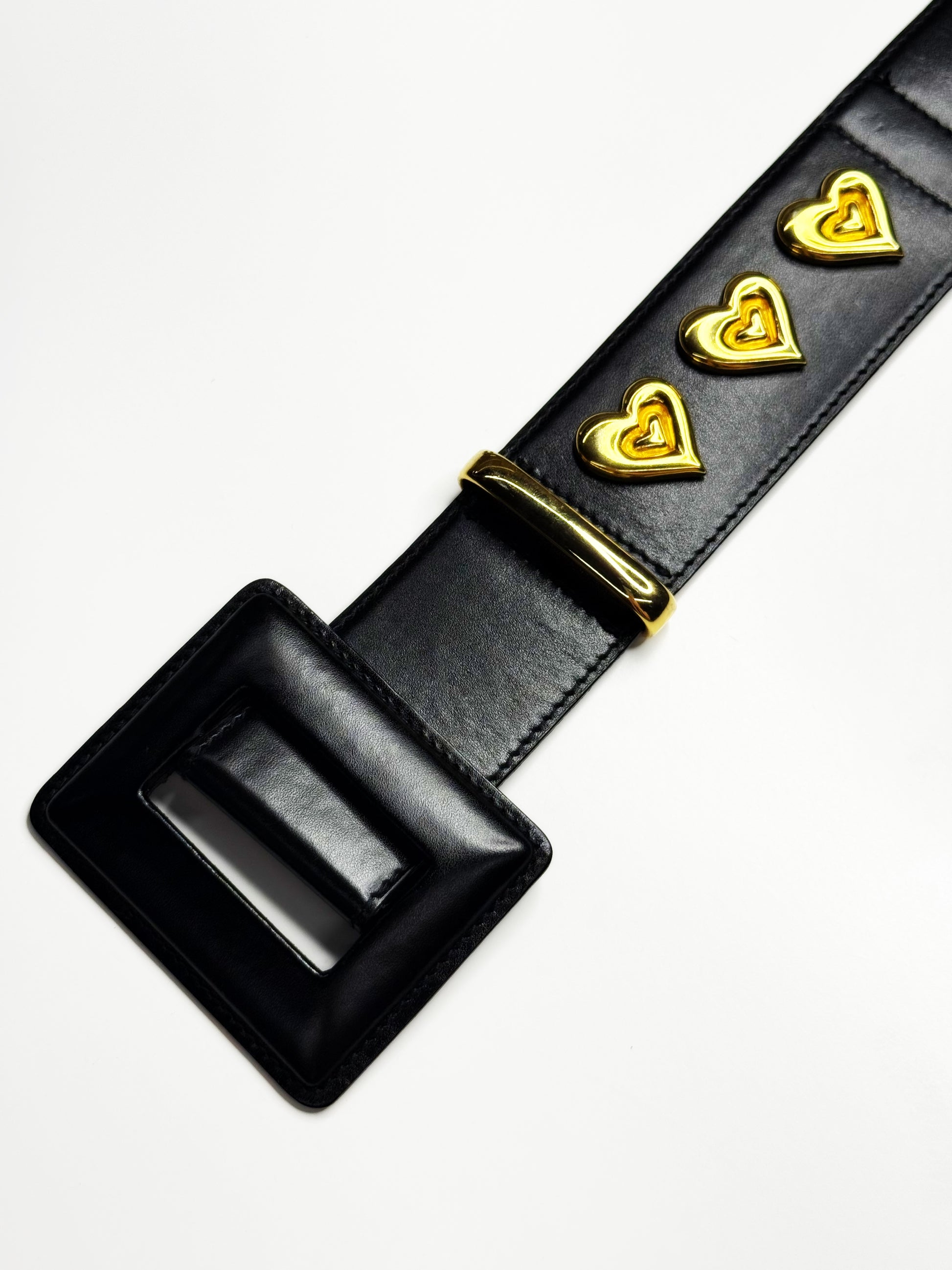 Escada Vintage Leather Belt with Gold Hearts