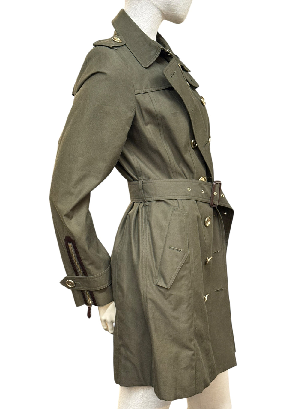 BURBERRY PRORSUM Olive Green Double-Breasted Trench Coat - EU 42