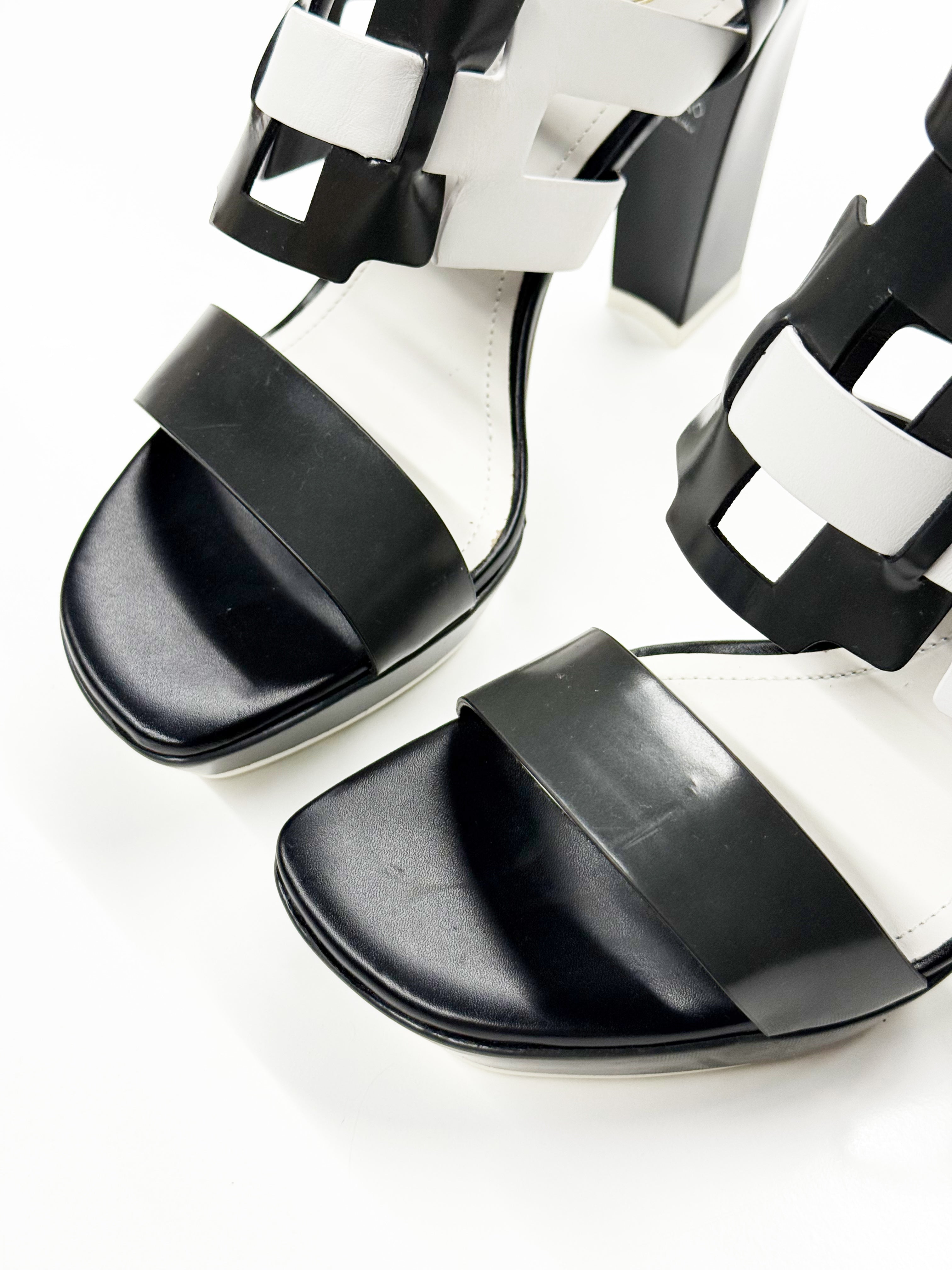 TOD’S Black & White Leather Platform Sandals