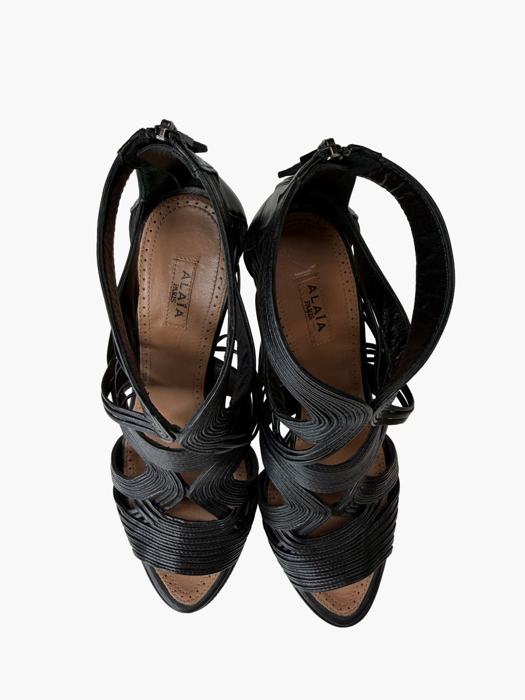 Alaïa Black Leather Tubular Caged Gladiator Heels