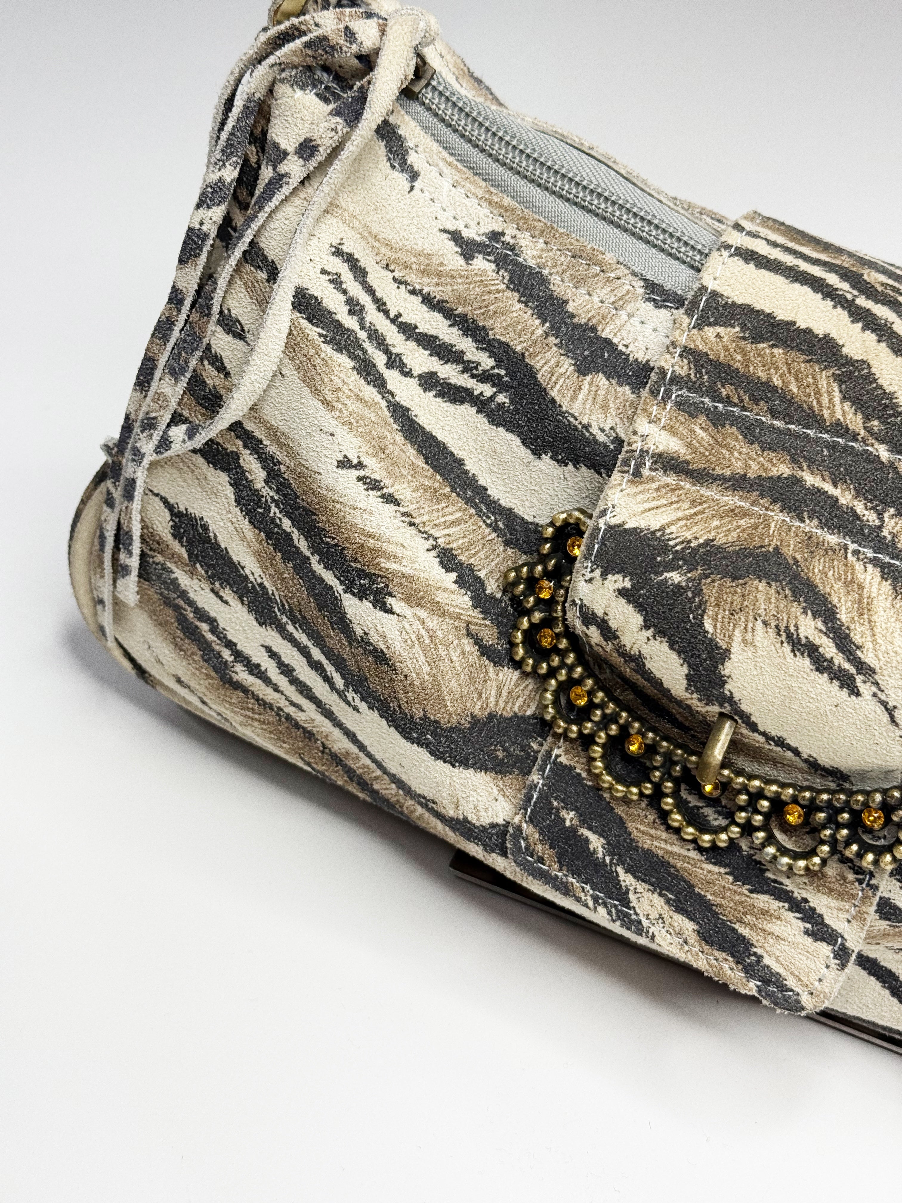 Roberto Cavalli Tiger Suede Shoulder Bag