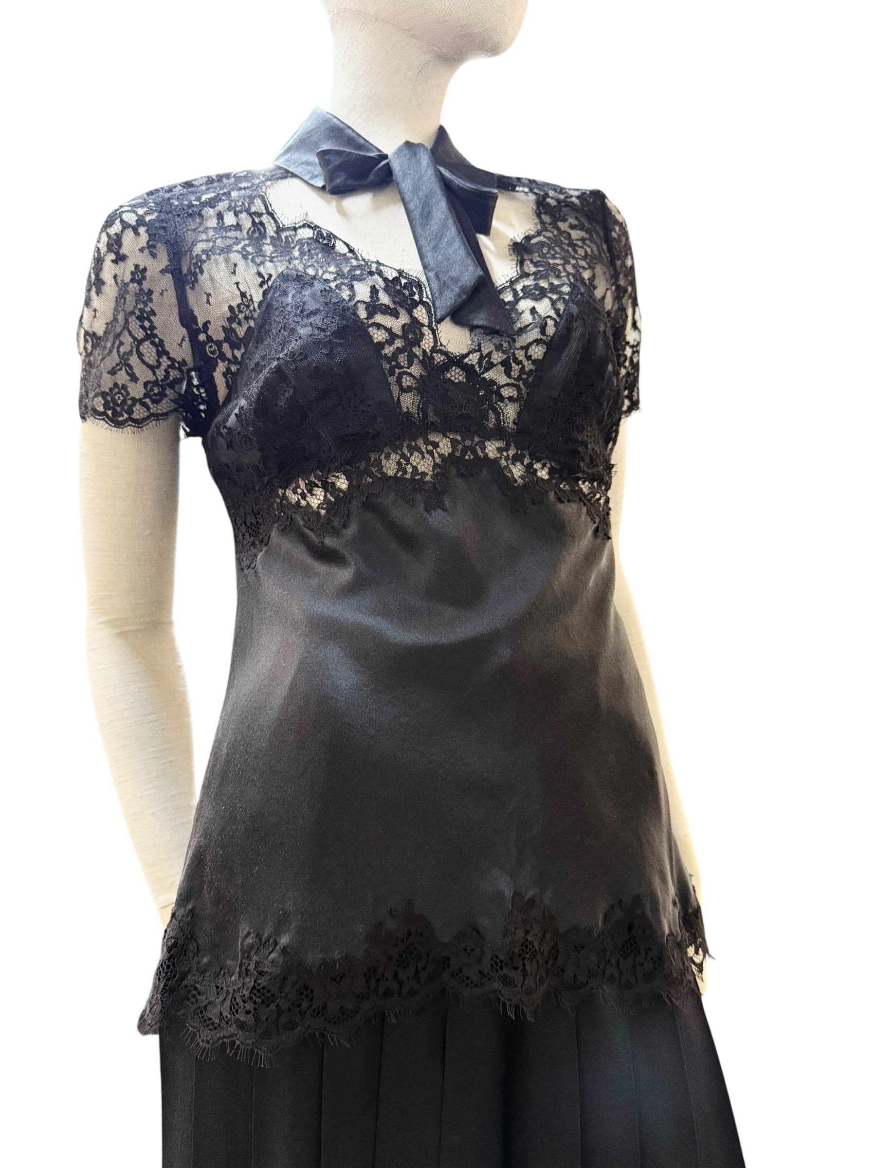 Marjolaine Black Silk & Lace Blouse