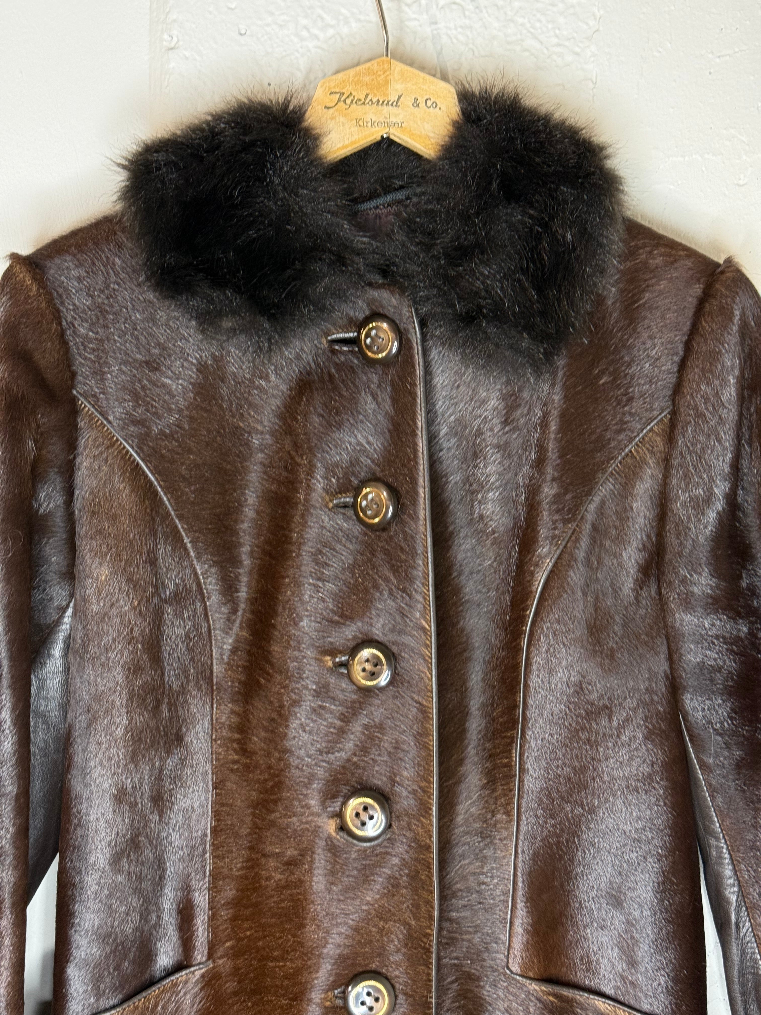Vintage Brown Fur-Trimmed Leather Coat