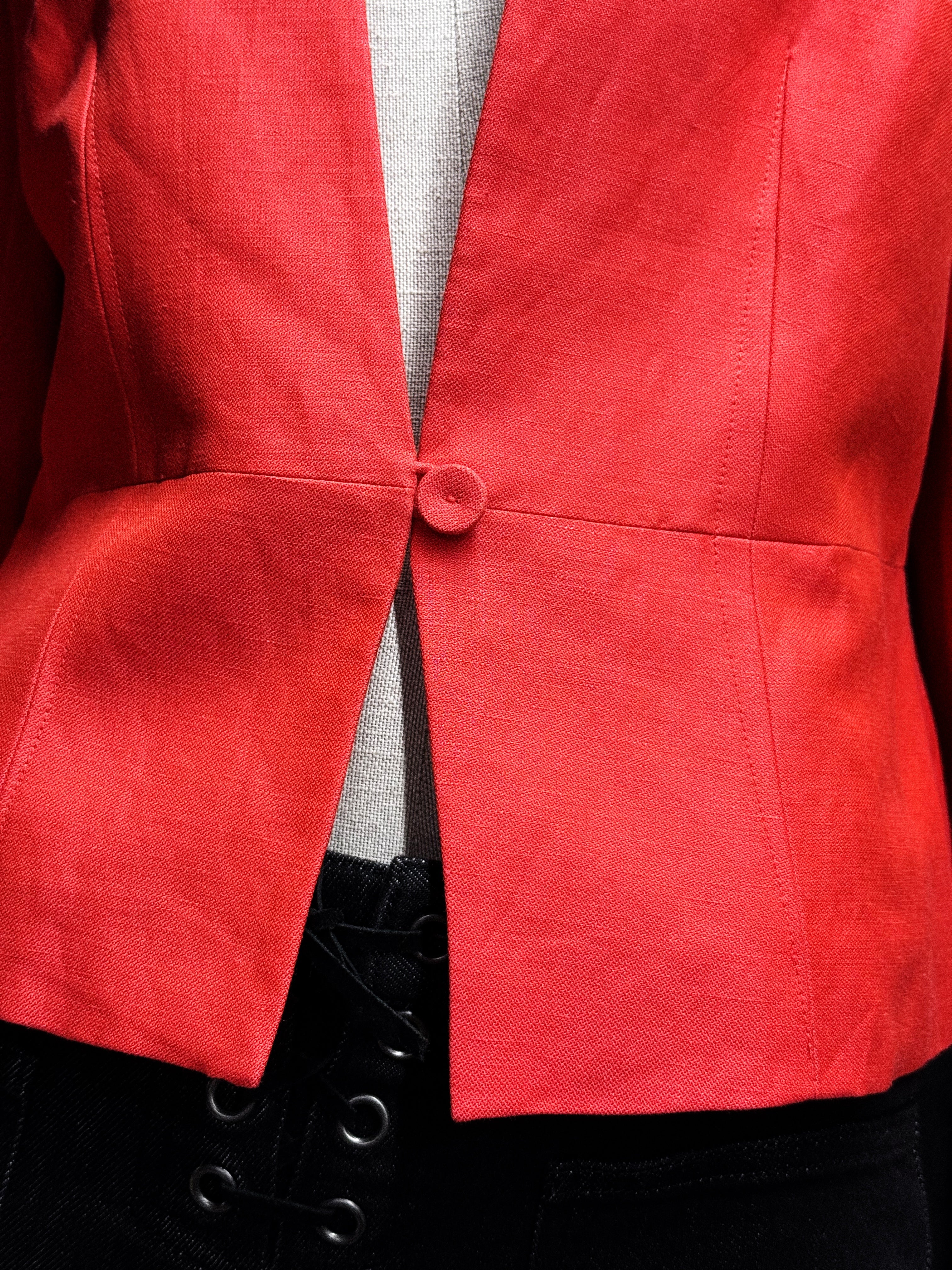 JAEGER Red Silk-Linen Fitted Blazer