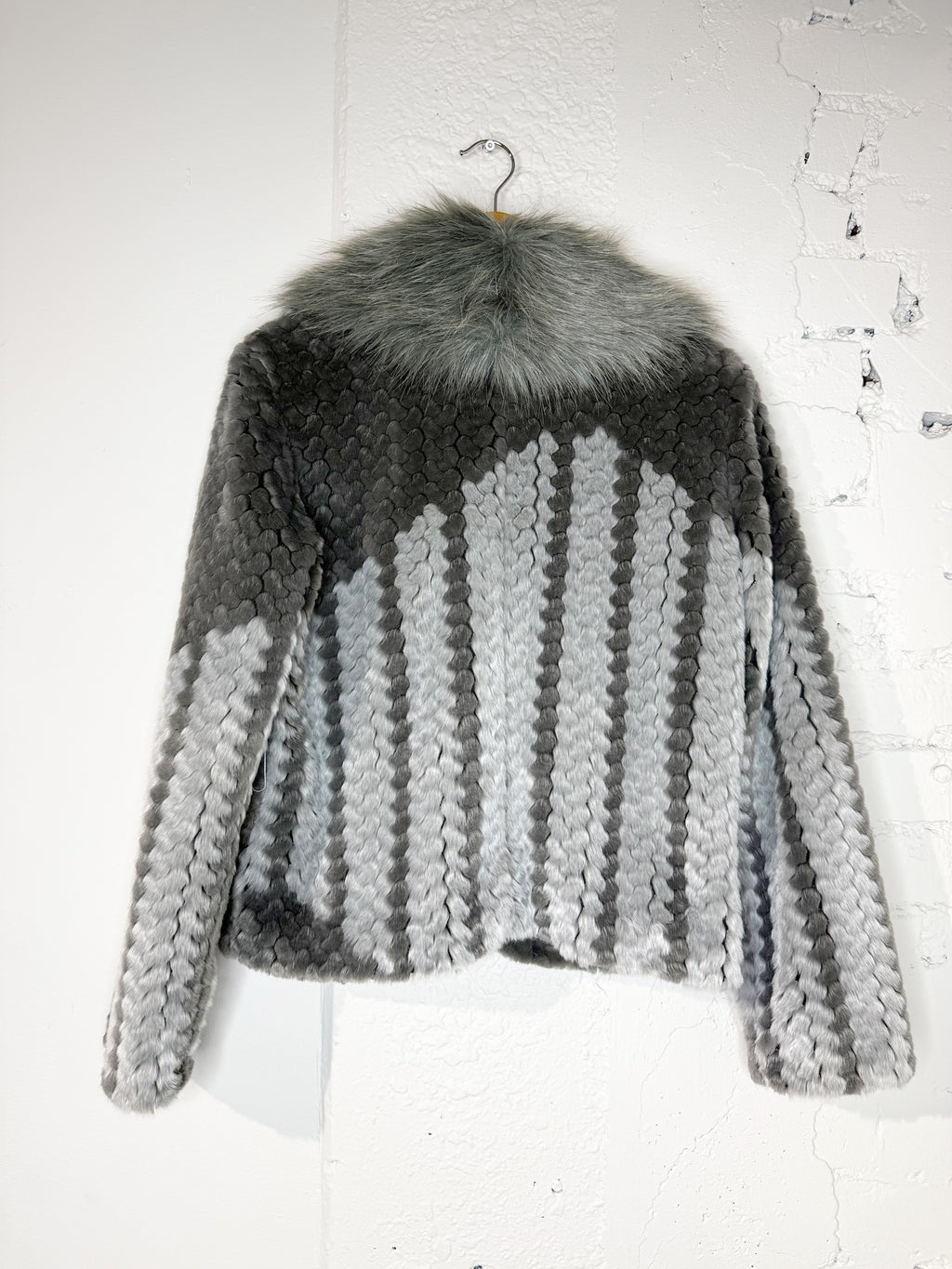 Miss Lina Grey Fur Jacket with Contrast Collar - M