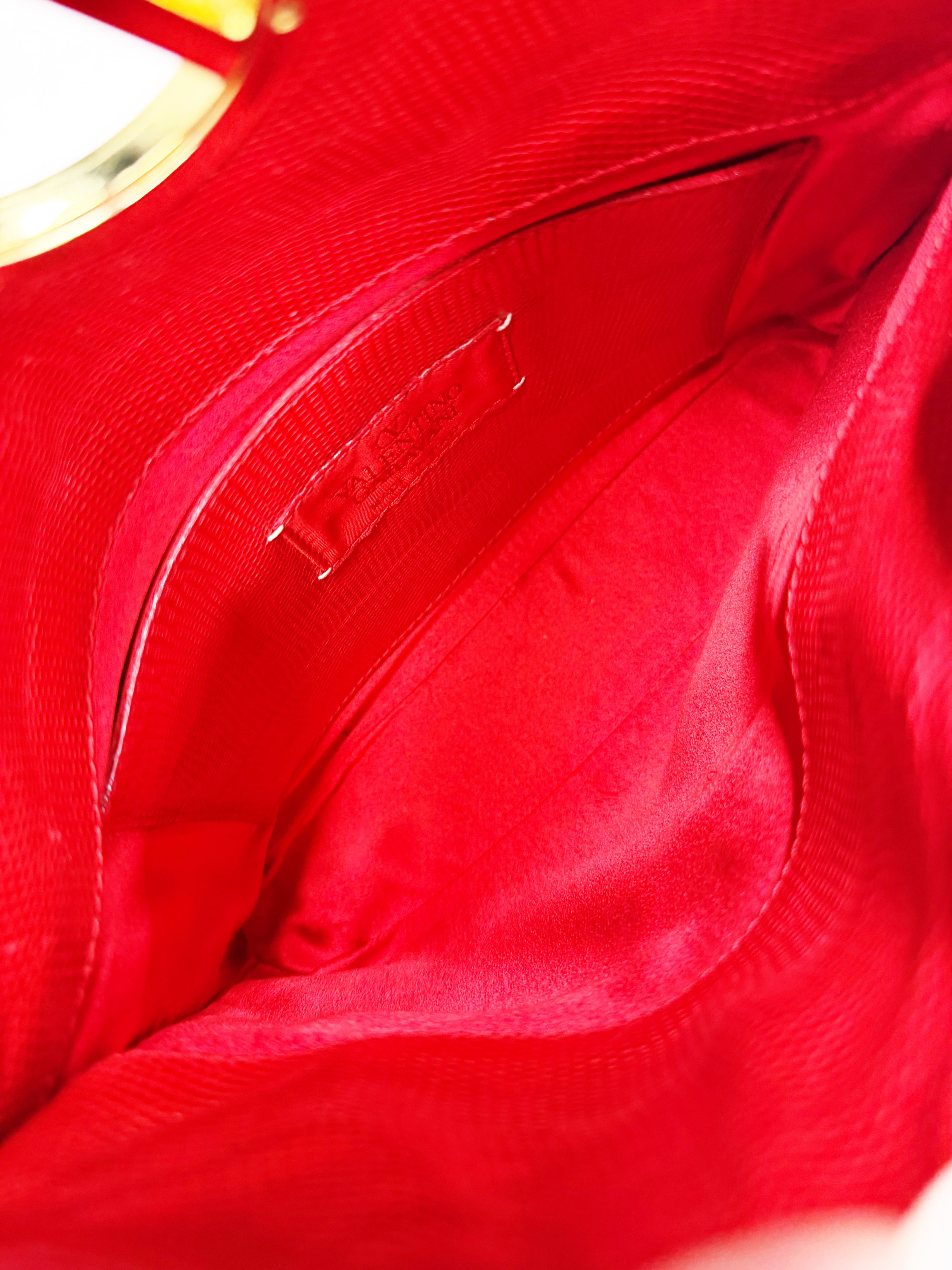 VALENTINO GARAVANI RED LIZARD EMBOSSED SHOULDER BAG GOLD V LOGO