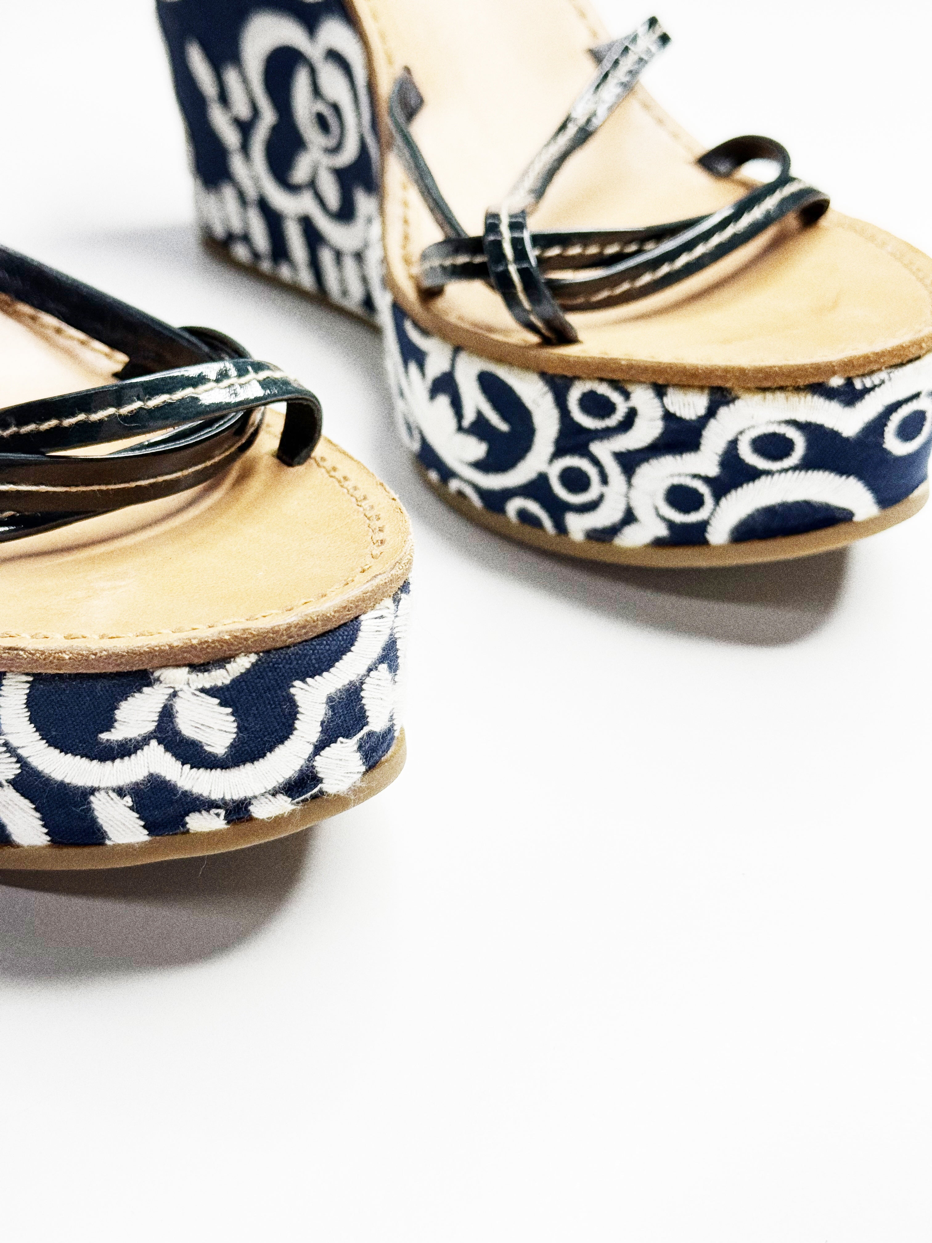 Miu Miu Embroidered Wedge Sandals