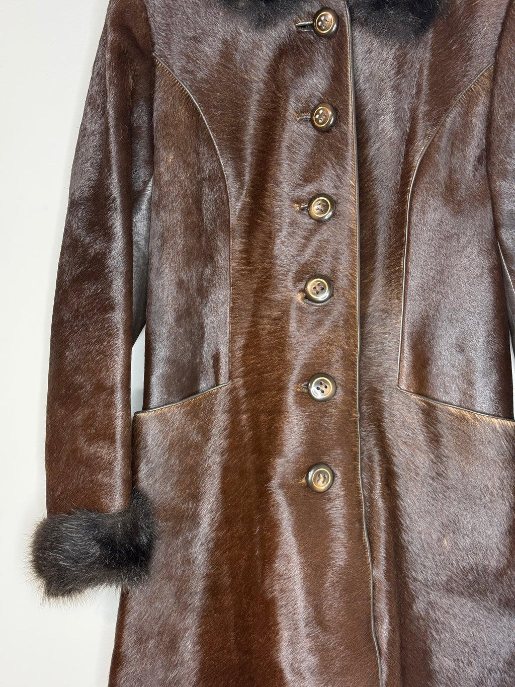 Vintage Brown Fur-Trimmed Leather Coat