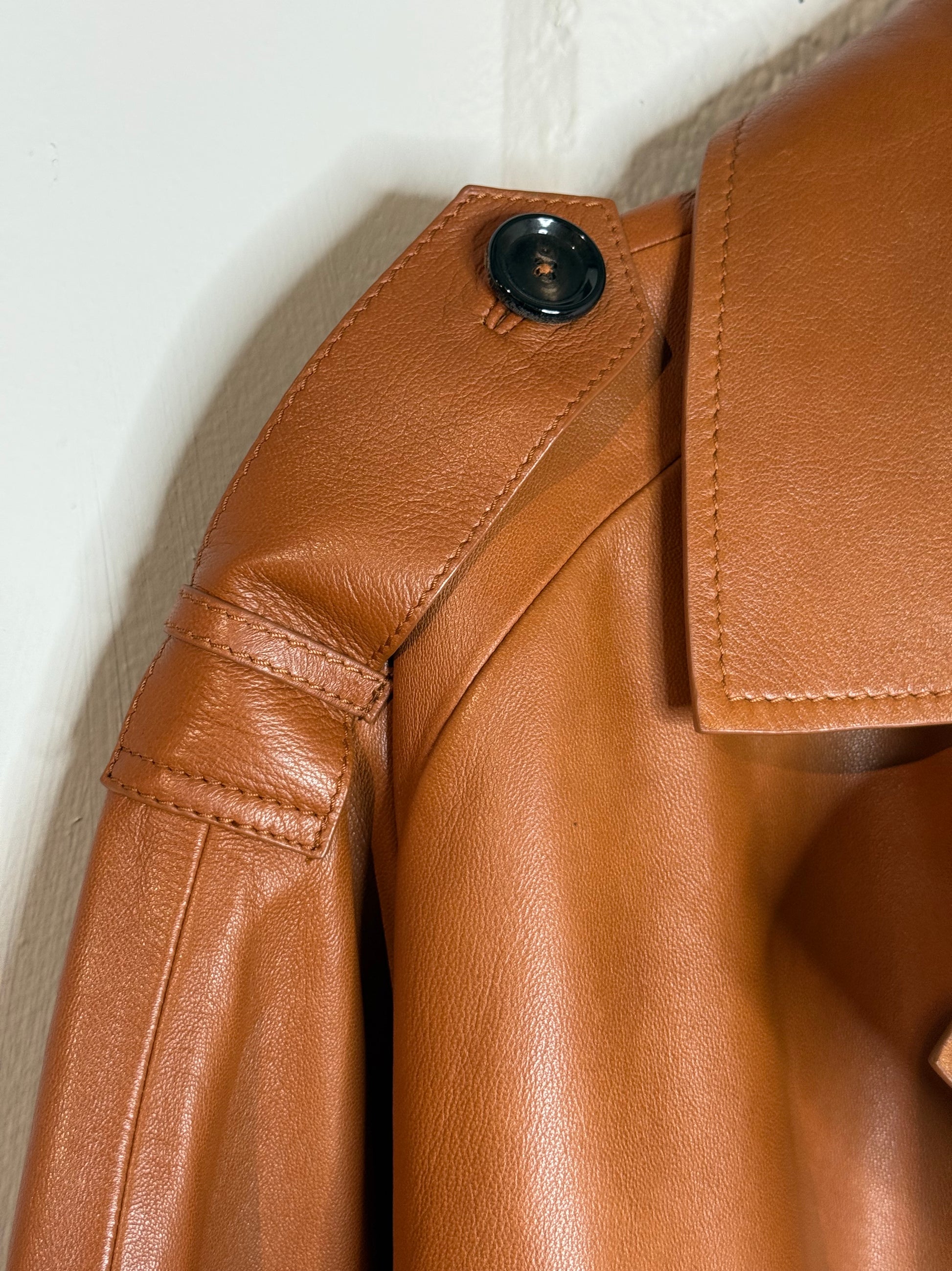 MASSIMO DUTTI LEATHER TRENCH COAT – CAMEL – SIZE L