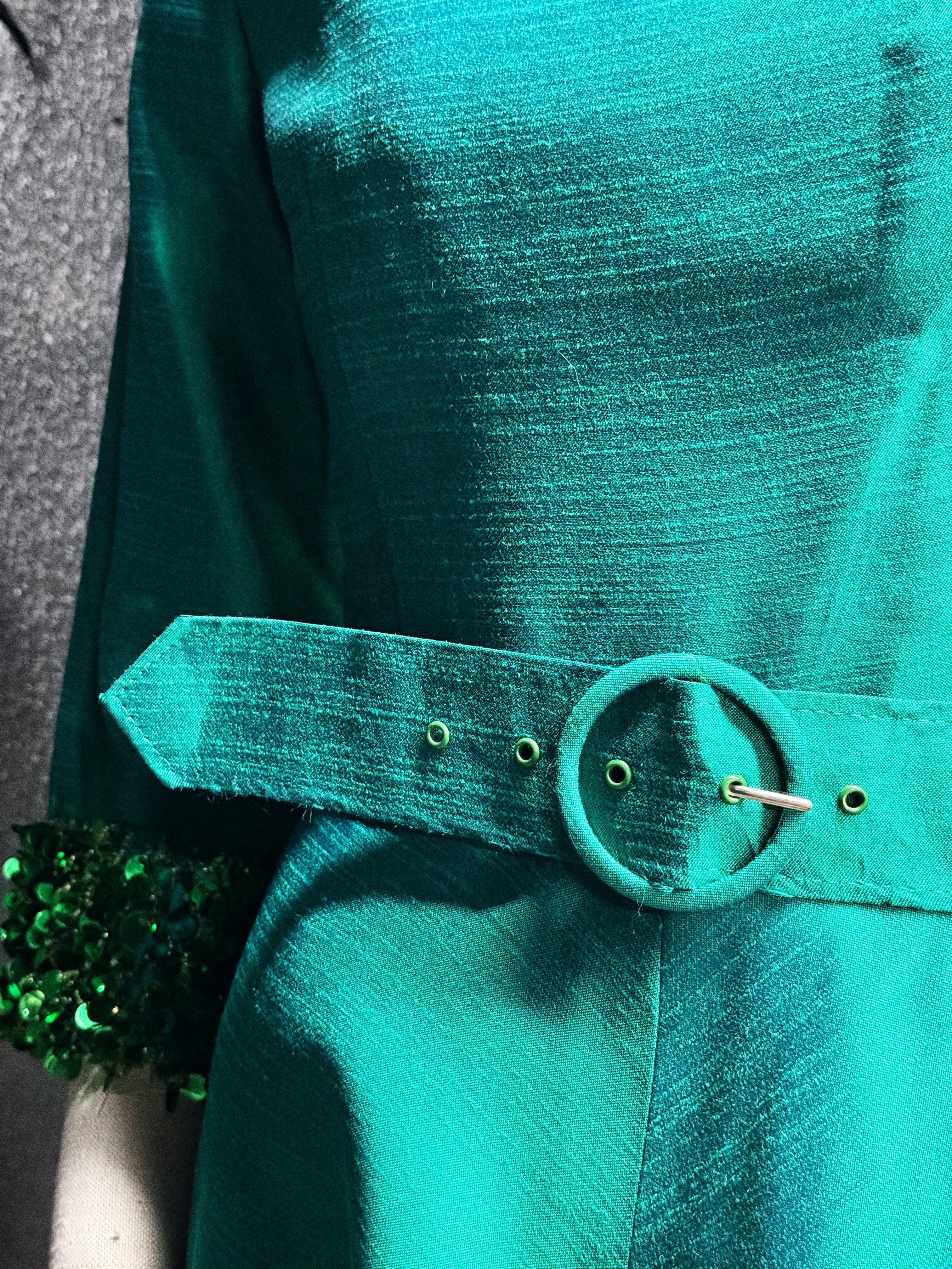 Vintage Briluna Emerald Silk Cocktail Dress