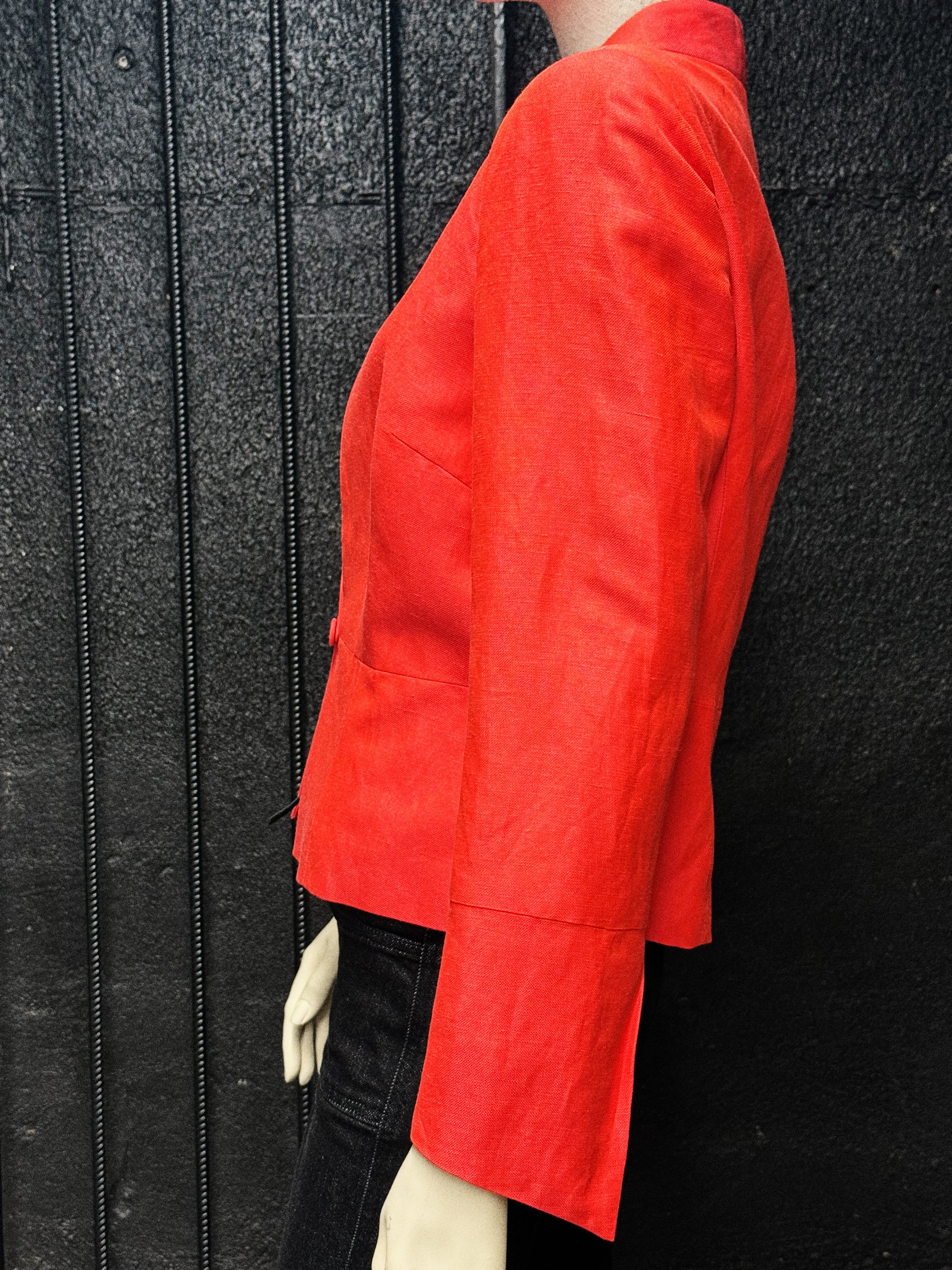 JAEGER Red Silk-Linen Fitted Blazer
