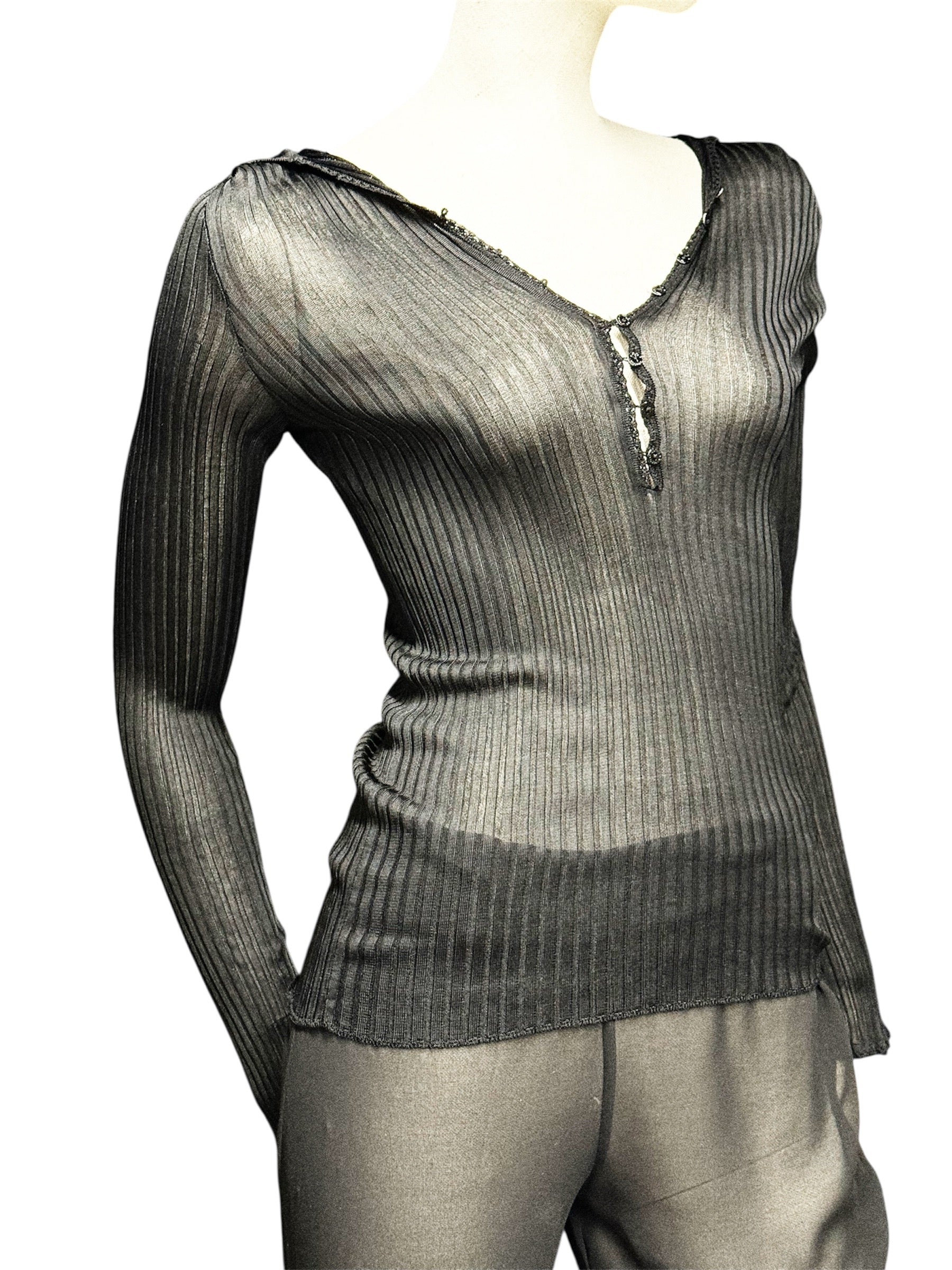 Dolce & Gabbana Black Sheer Button Blouse