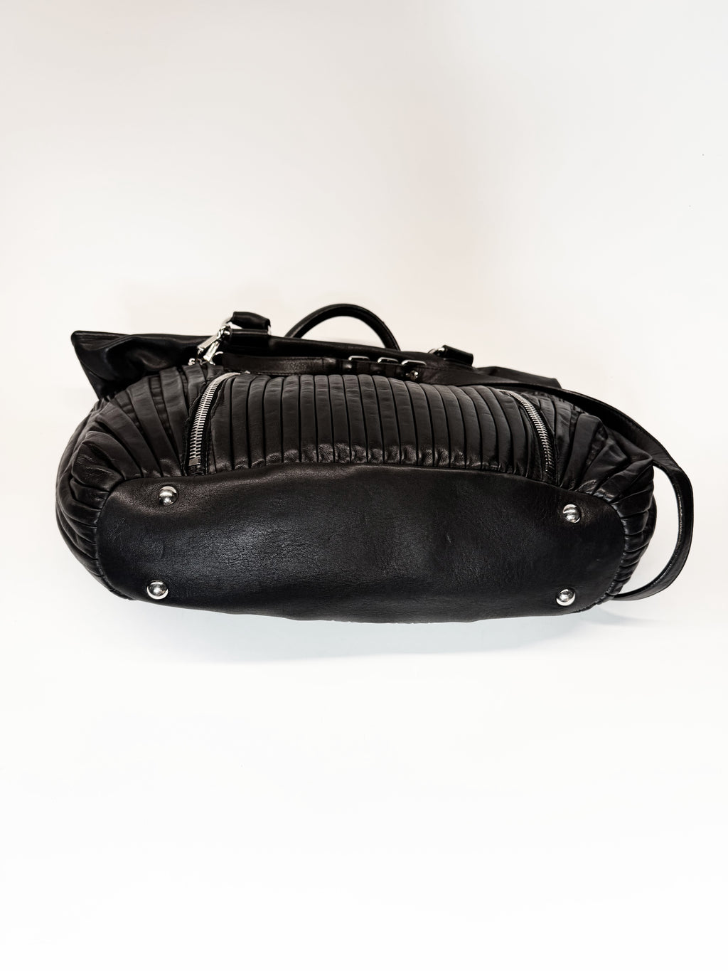 MIU MIU Black Pleated Leather Satchel Bag