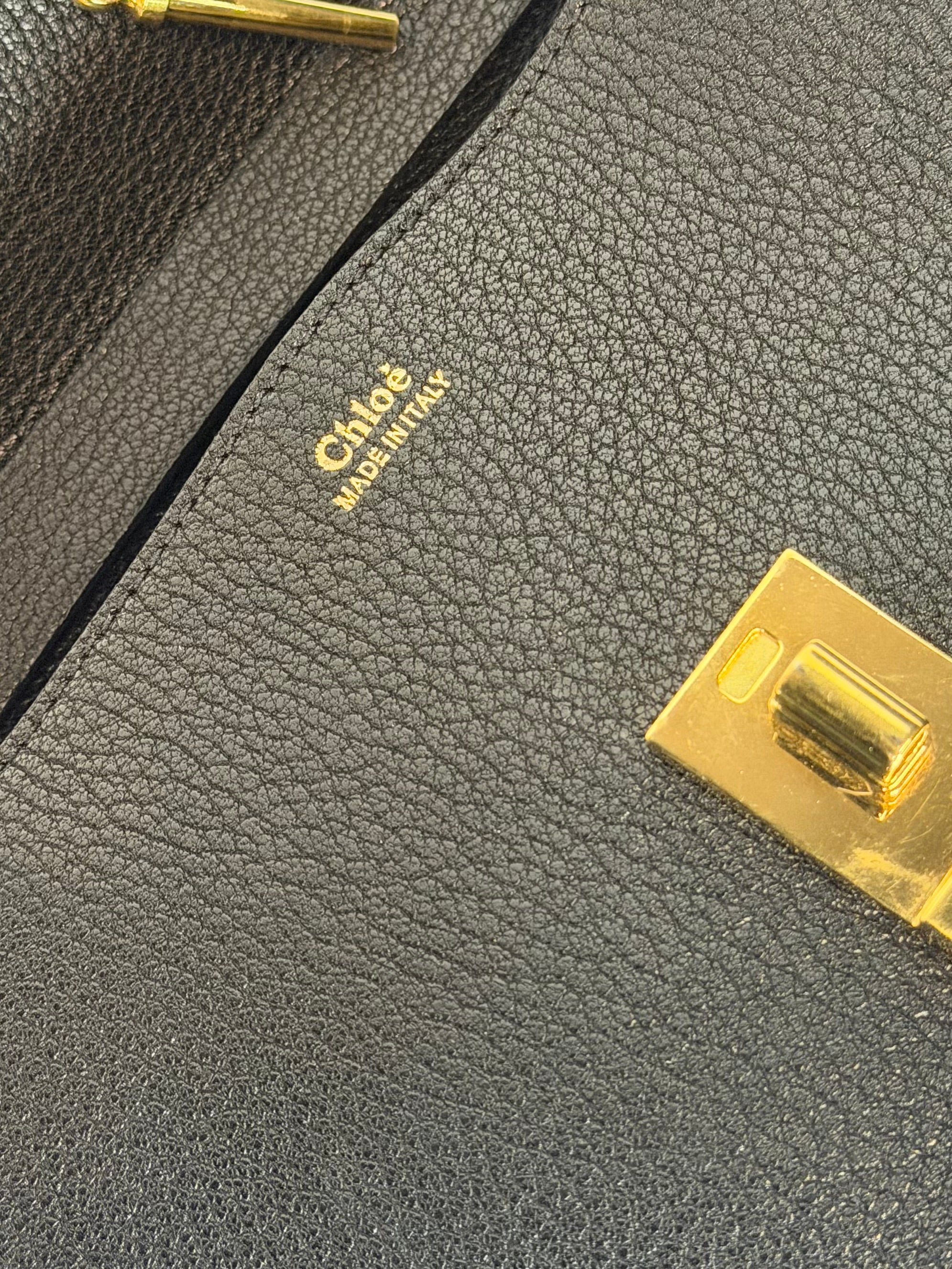 Chloé Drew Black Grained Leather Chain Shoulder Bag Gold Hardware 2015