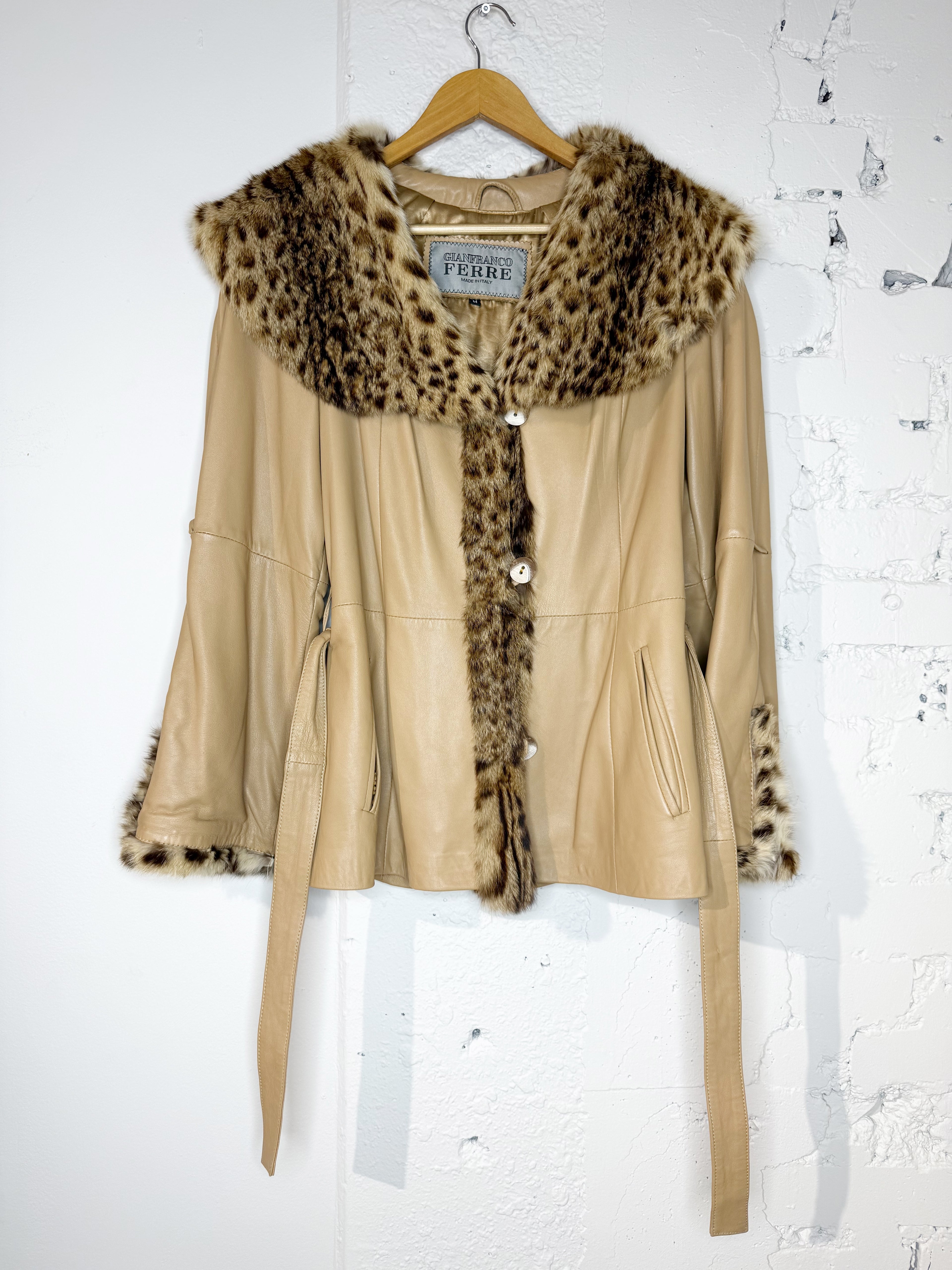 GIANNFRANCO FERRÉ LEATHER JACKET WITH FUR TRIM - M