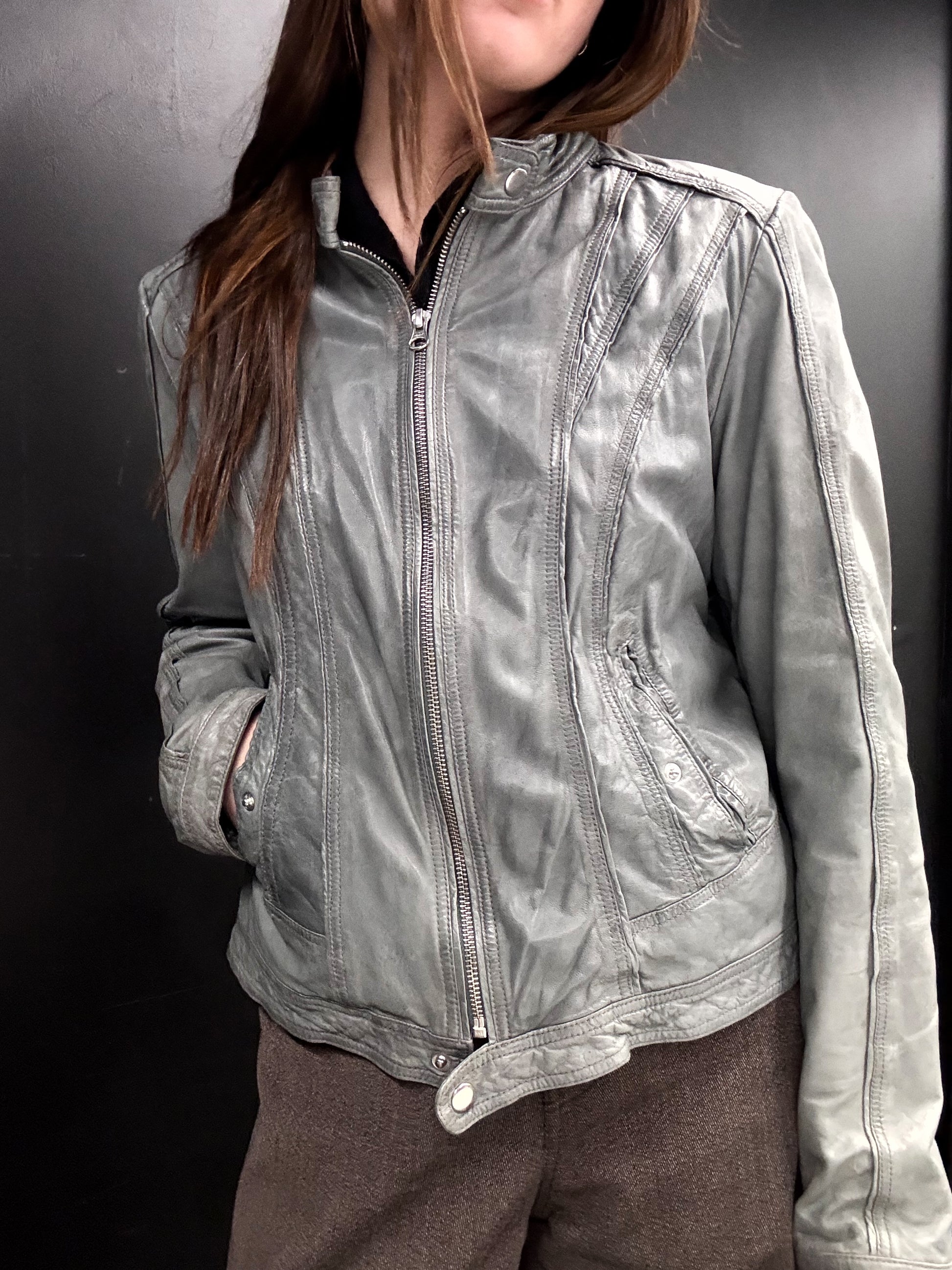 Rock’n Blue Gray Leather Jacket