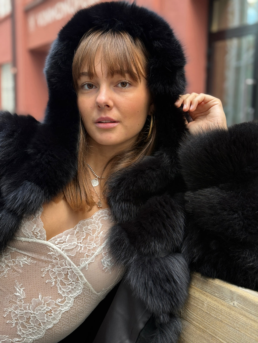 Meotine Black Fox Fur Coat - XS/S