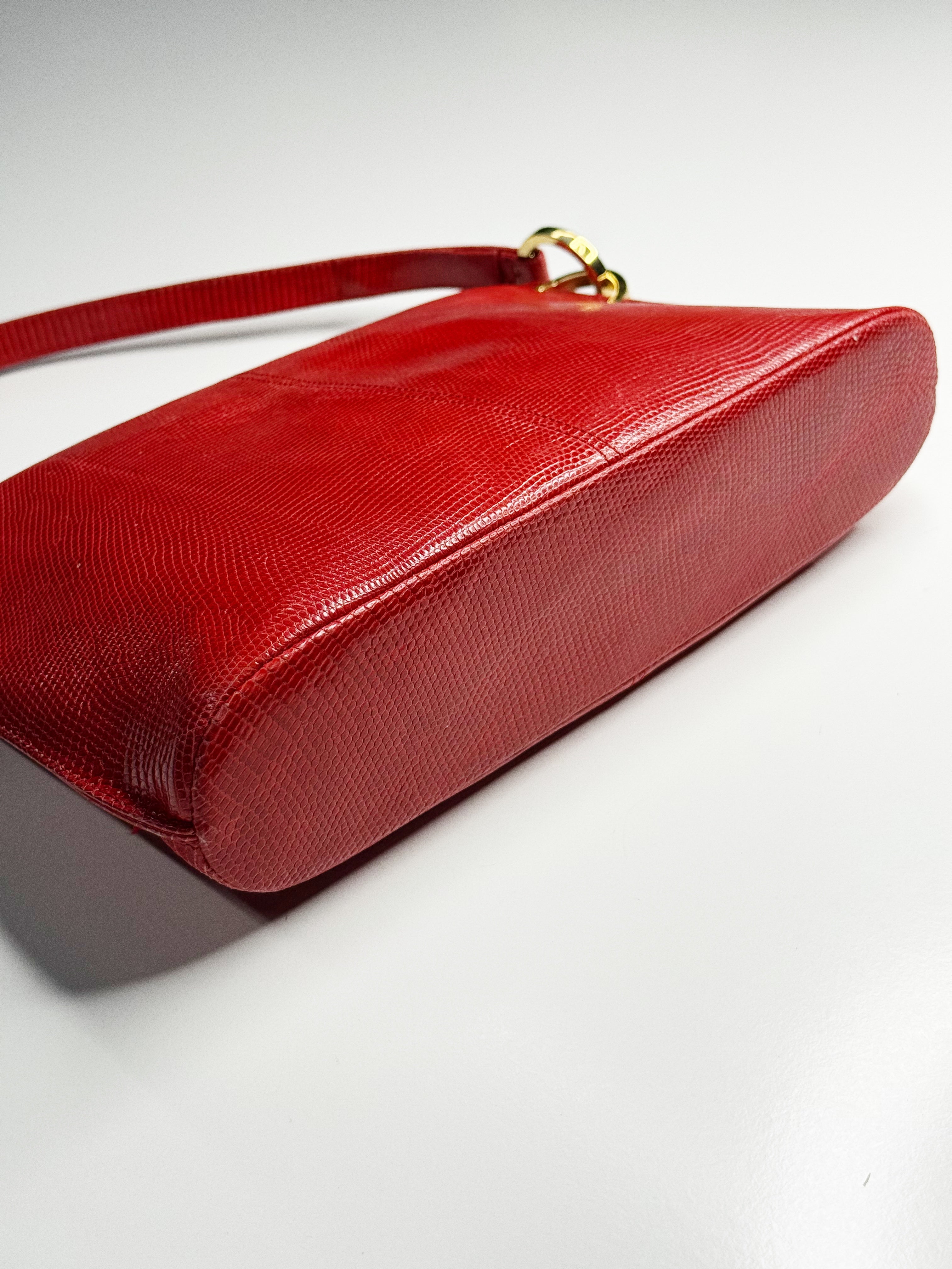 Valentino Garavani Red Lizard-Effect Leather Shoulder Bag