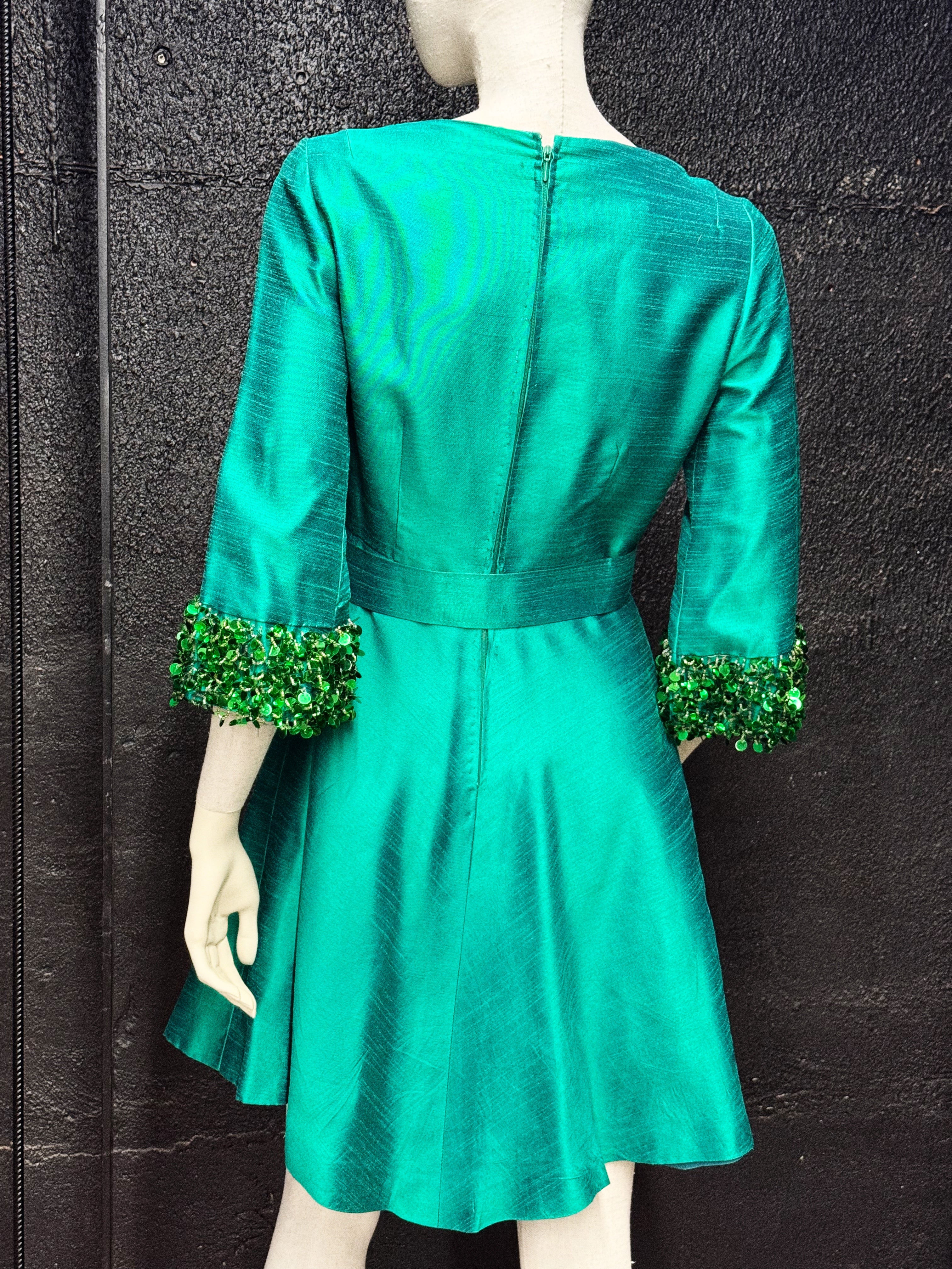 Vintage Briluna Emerald Silk Cocktail Dress