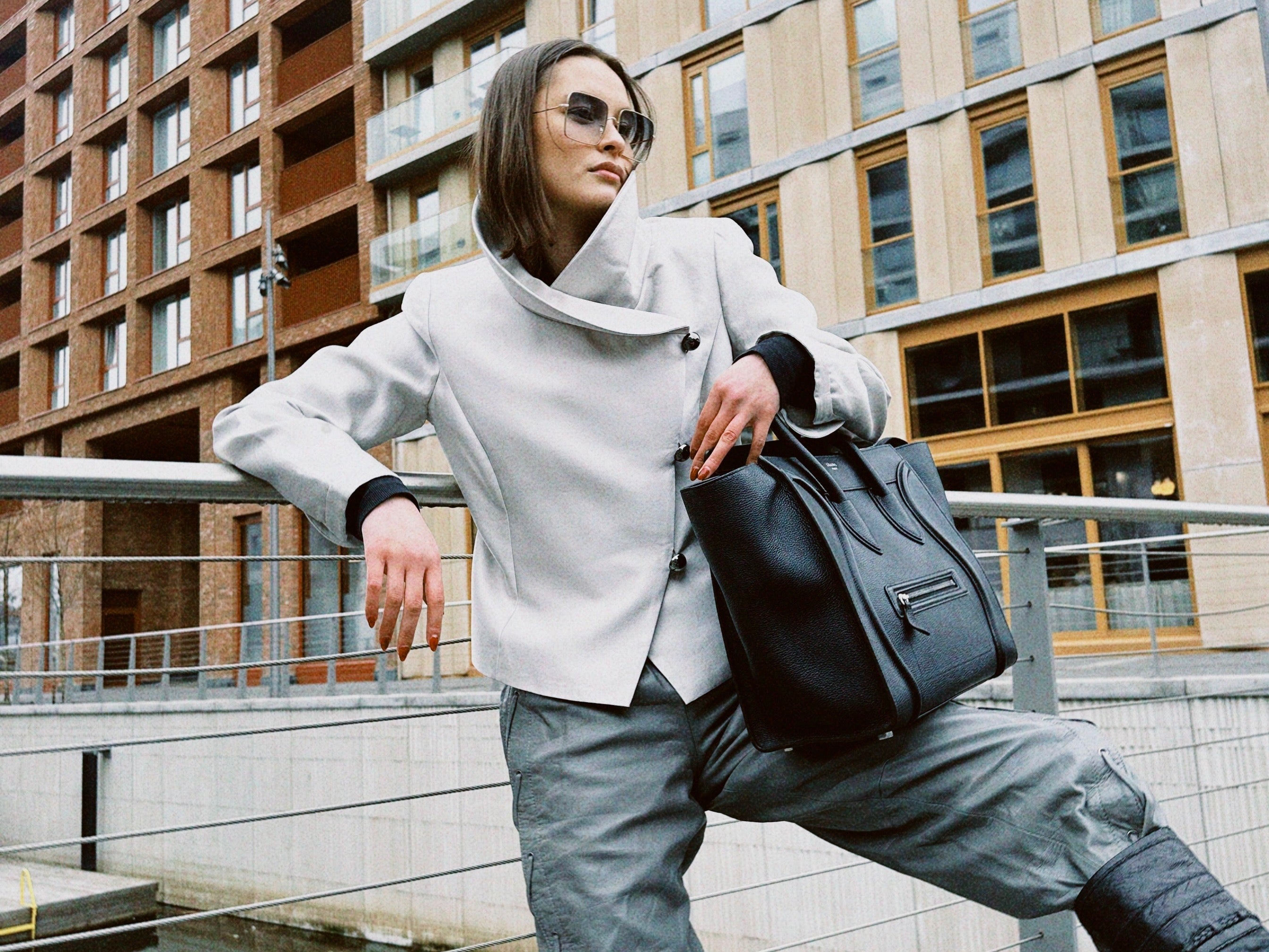 Emporio Armani Light Grey Silk Blazer and Skirt Set