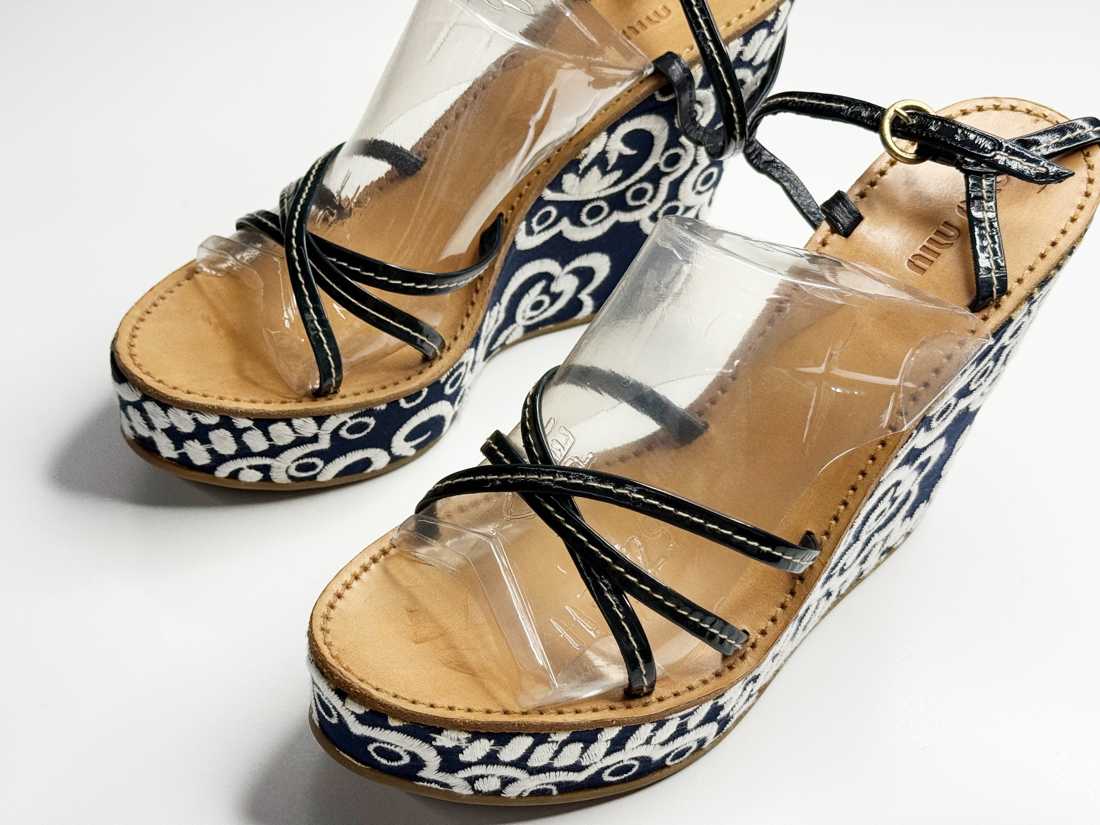 Miu Miu Embroidered Wedge Sandals