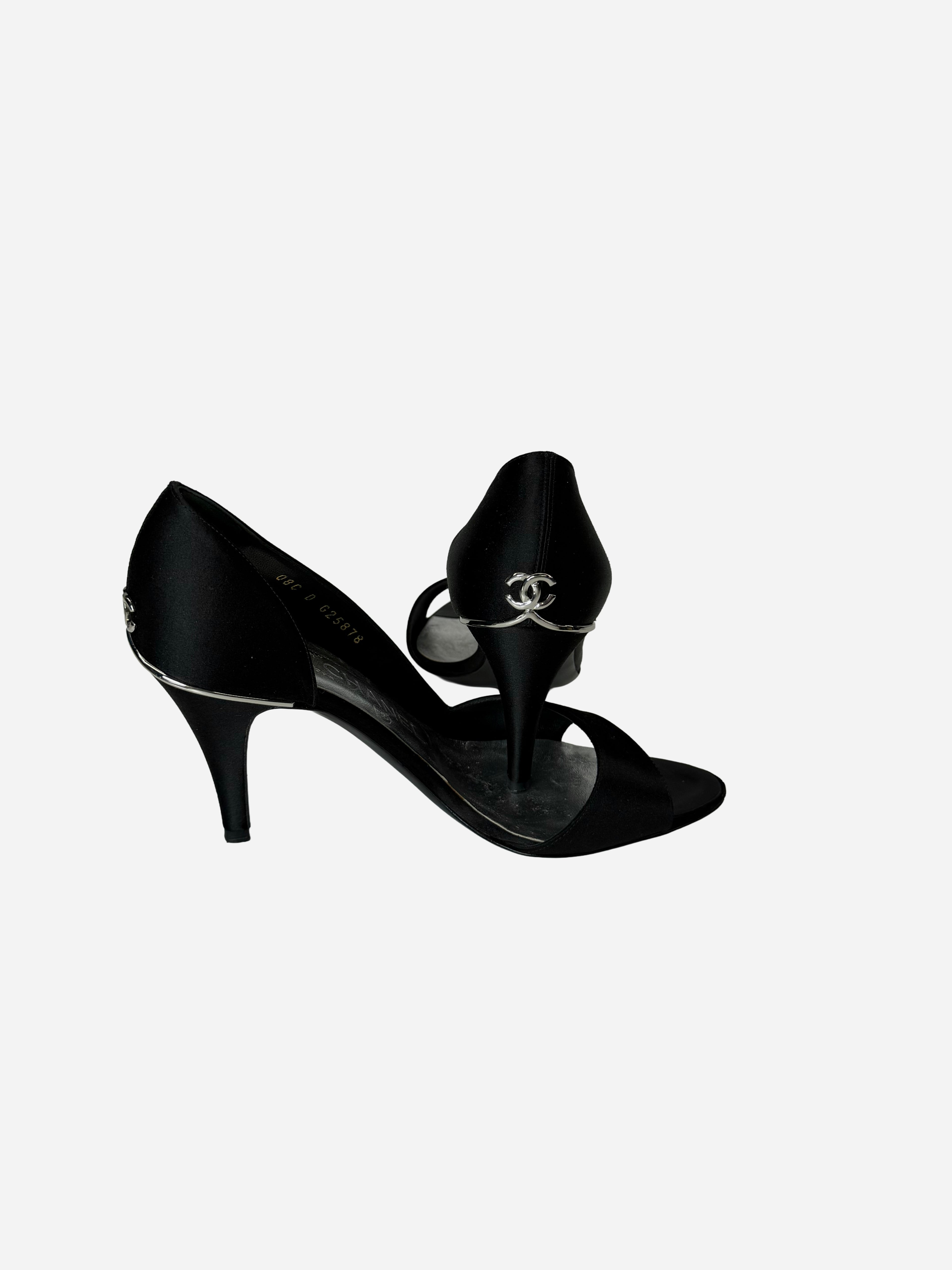 Chanel black satin heels