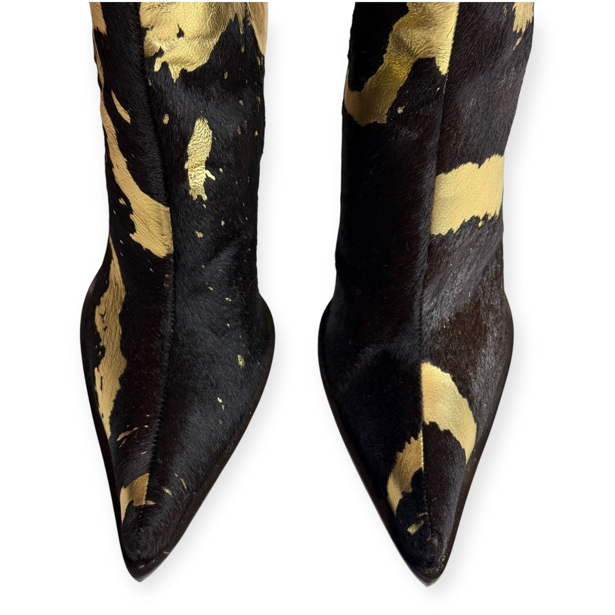 DÉBUT BLACK AND GOLD LEATHER BOOTS