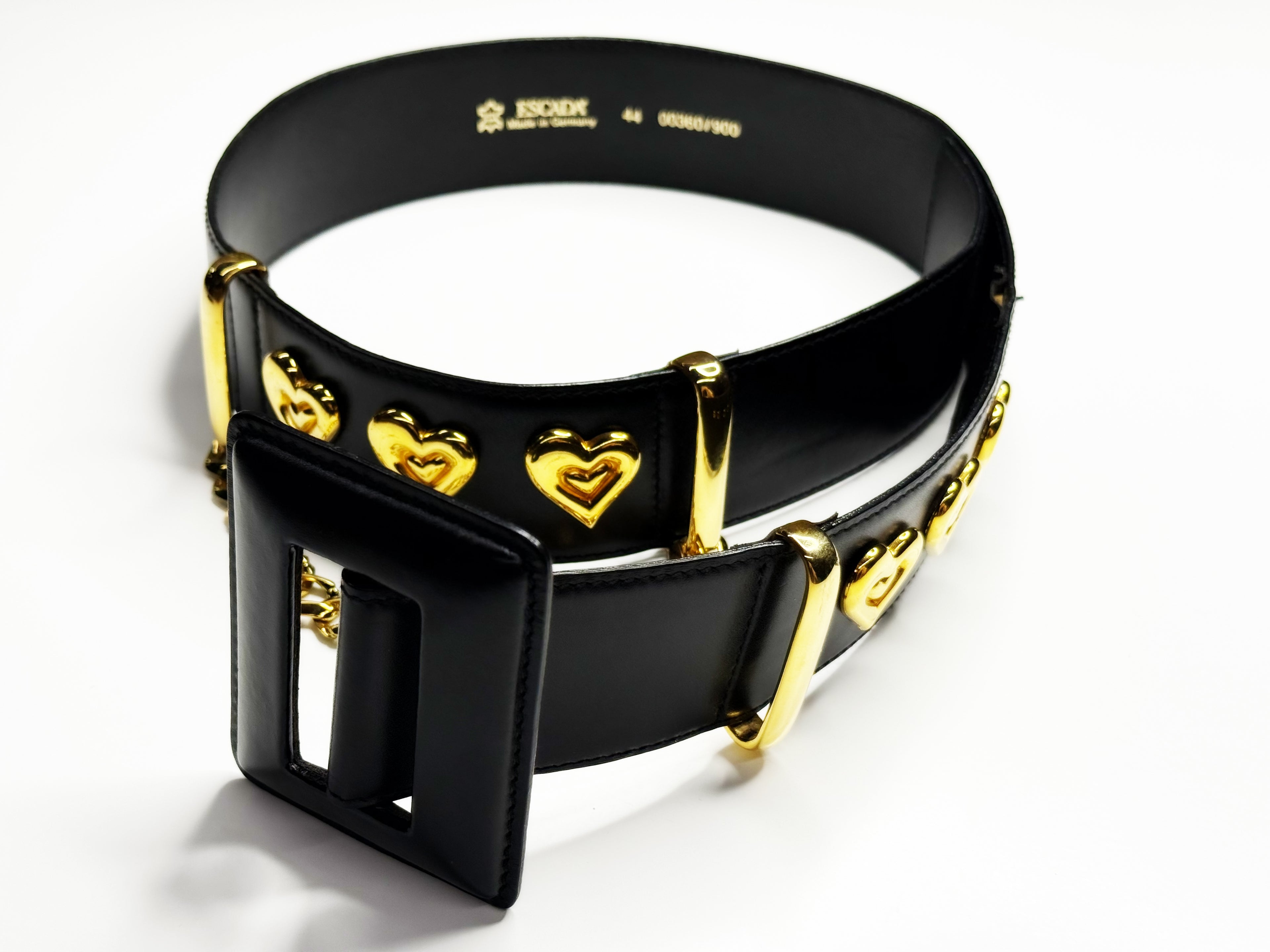 Escada Vintage Leather Belt with Gold Hearts