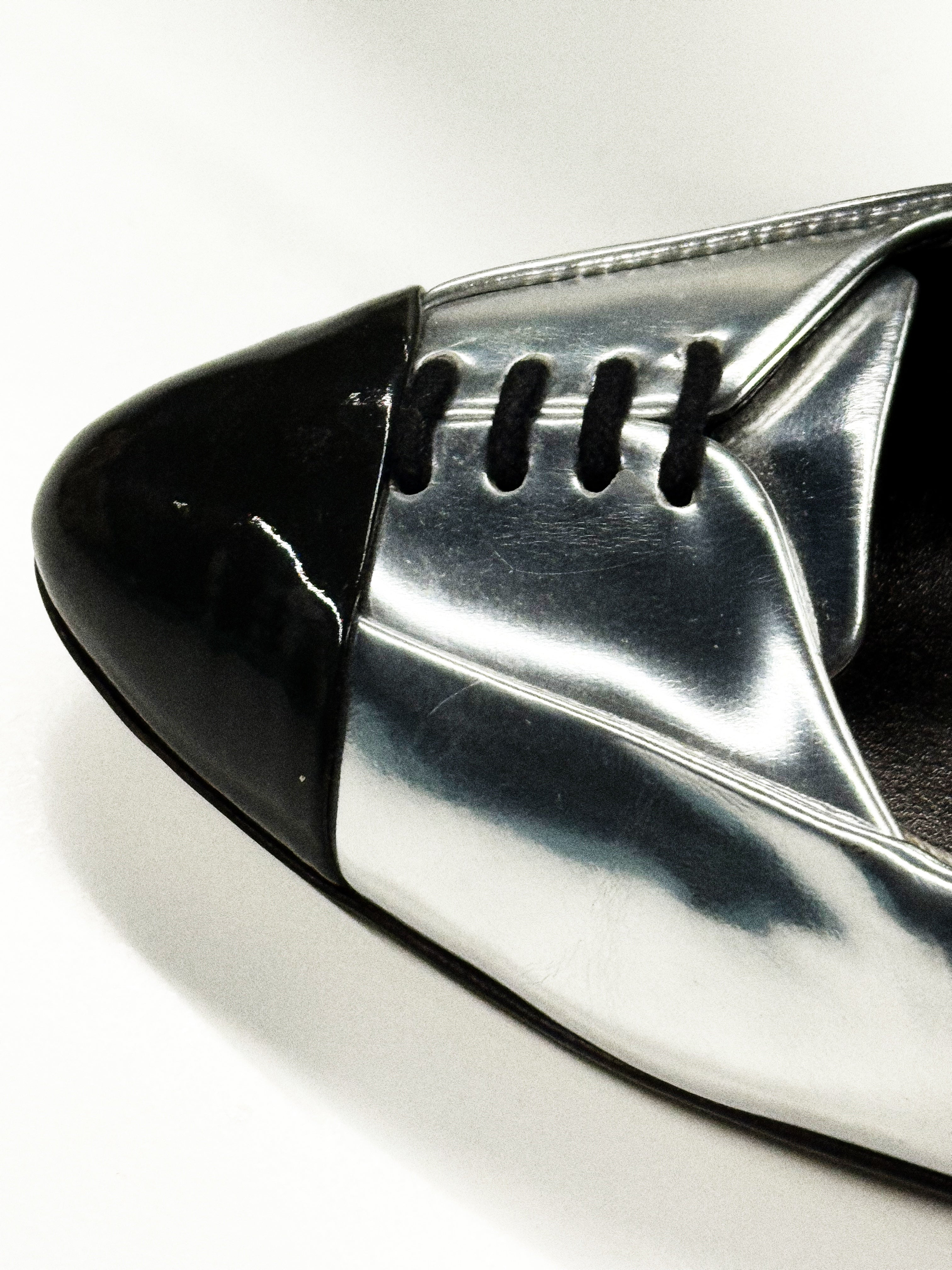 Dolce & Gabbana Silver & Black Slingback Heels