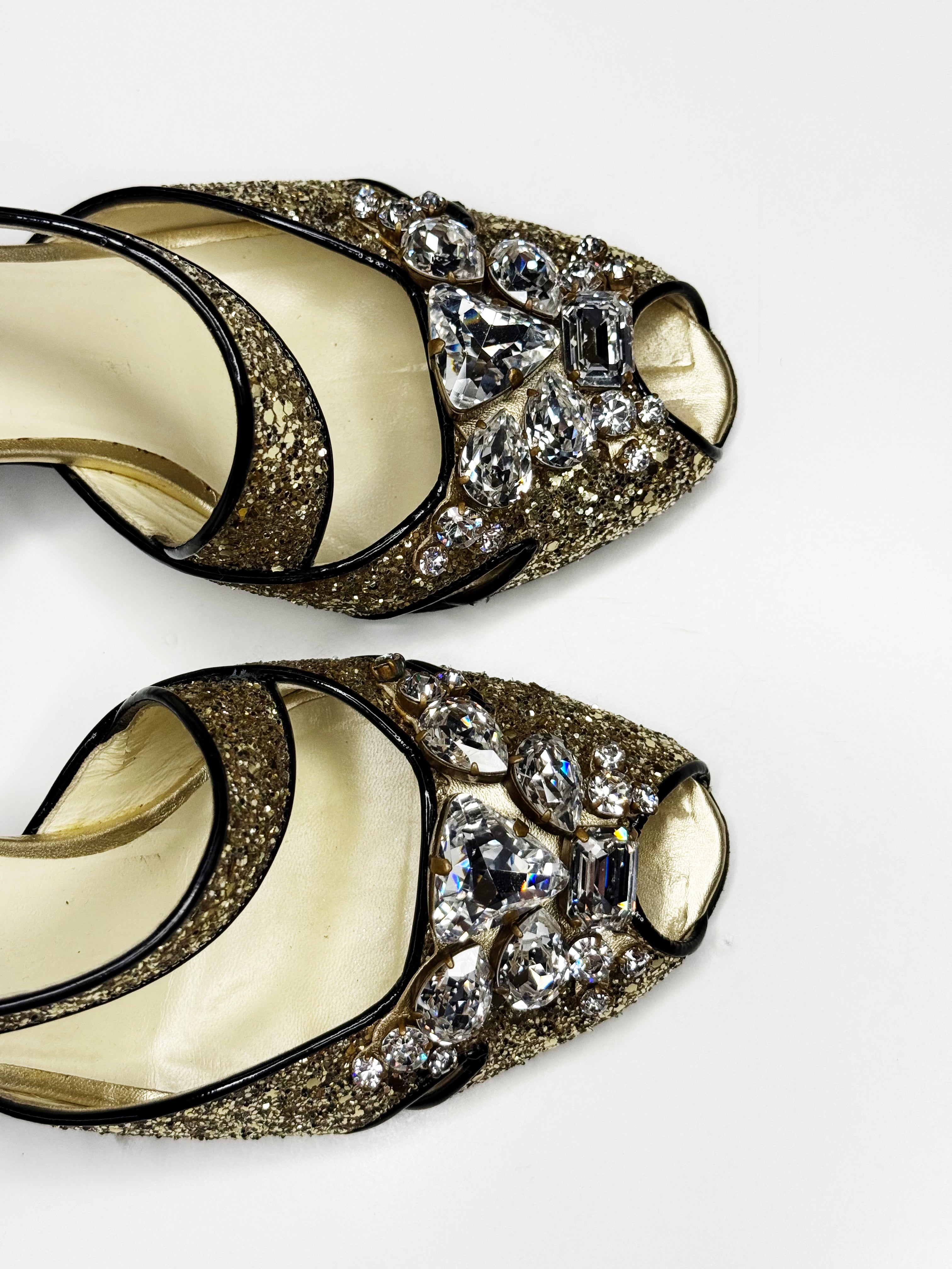 Miu Miu Glitter Crystal Embellished Heels