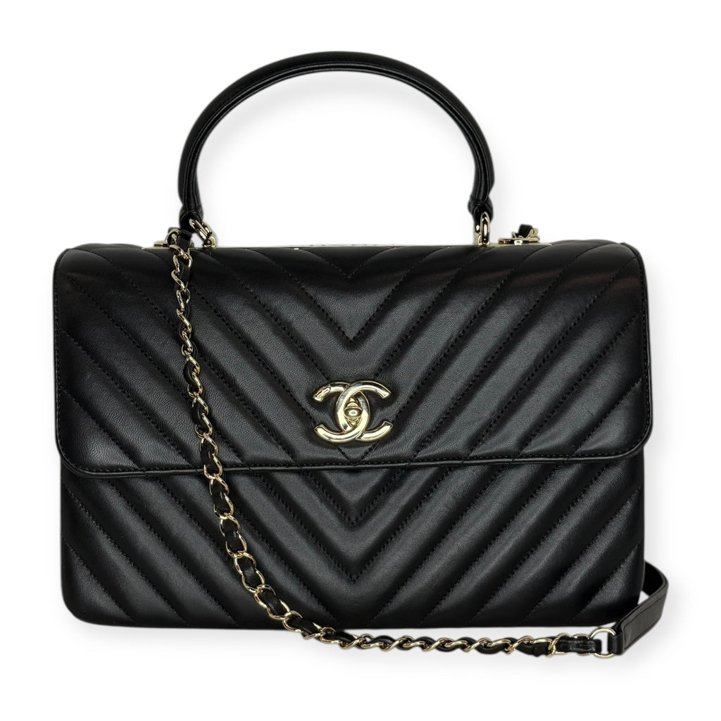 Chanel Chevron Caviar Top Handle Bag — Black Lambskin, Gold Hardware