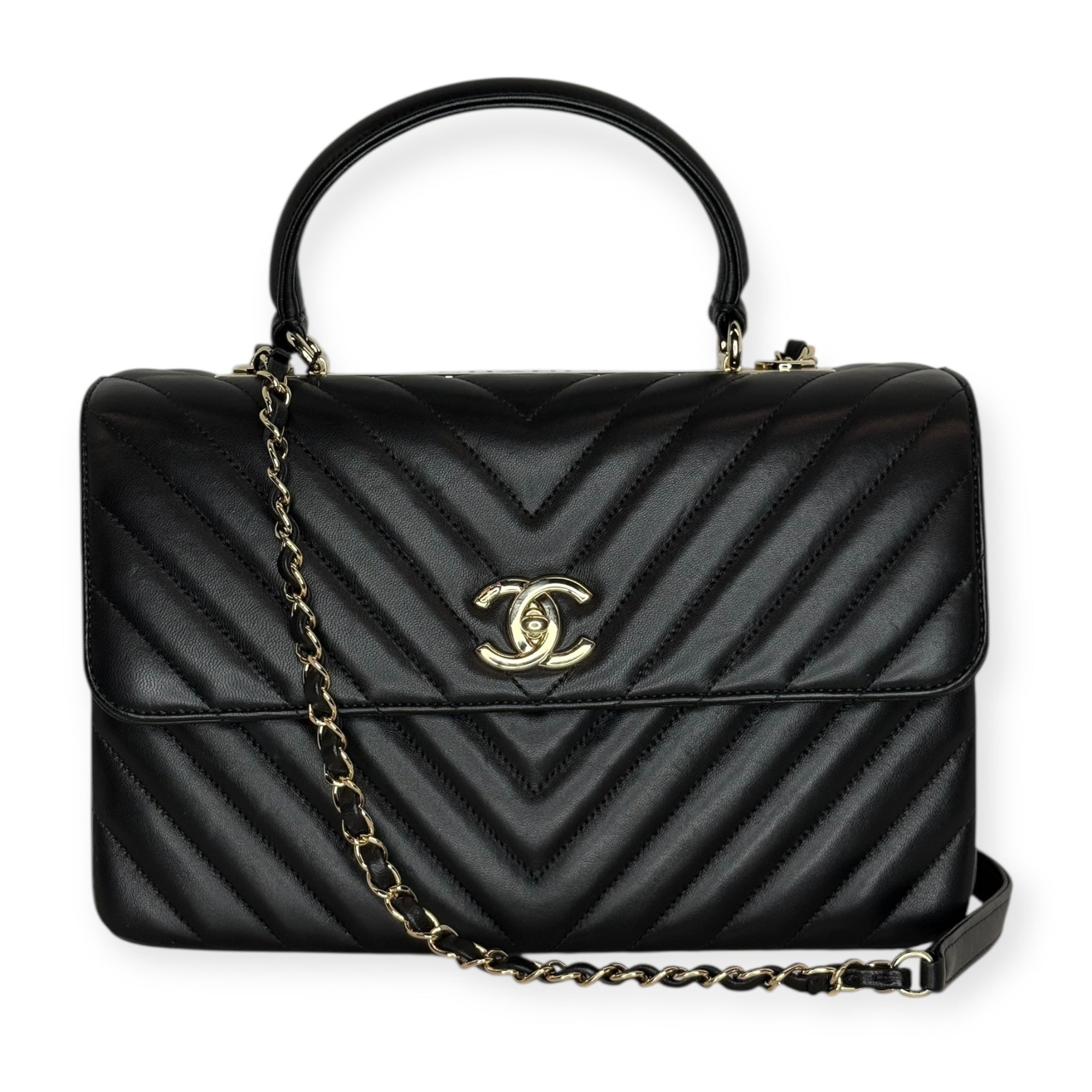 Chanel Chevron Caviar Top Handle Bag — Black Lambskin, Gold Hardware