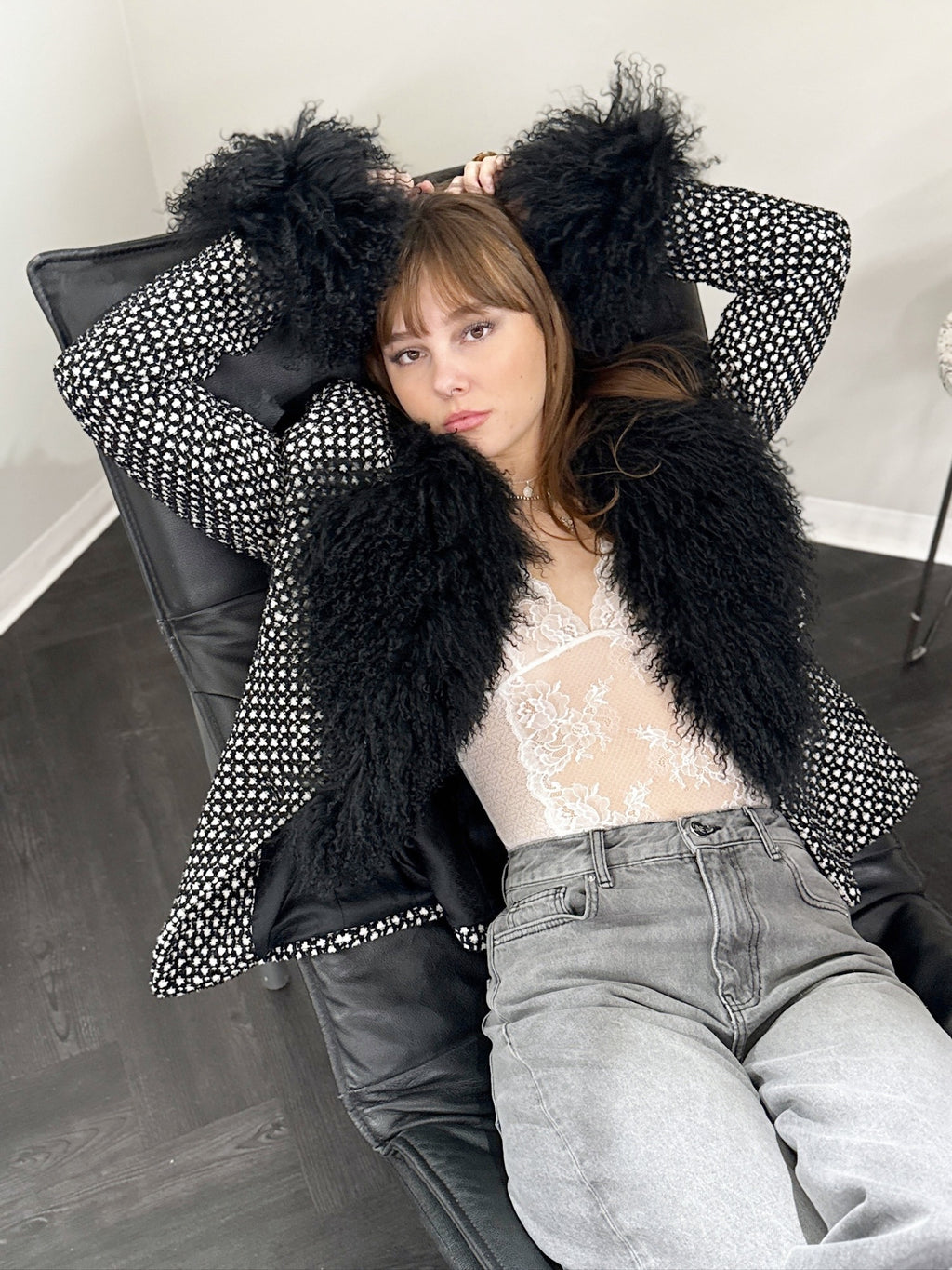 Escada Tweed Jacket & Skirt Set with Fur Details