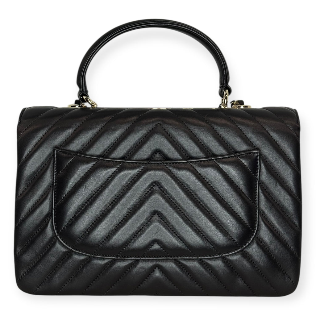 Chanel Chevron Caviar Top Handle Bag — Black Lambskin, Gold Hardware