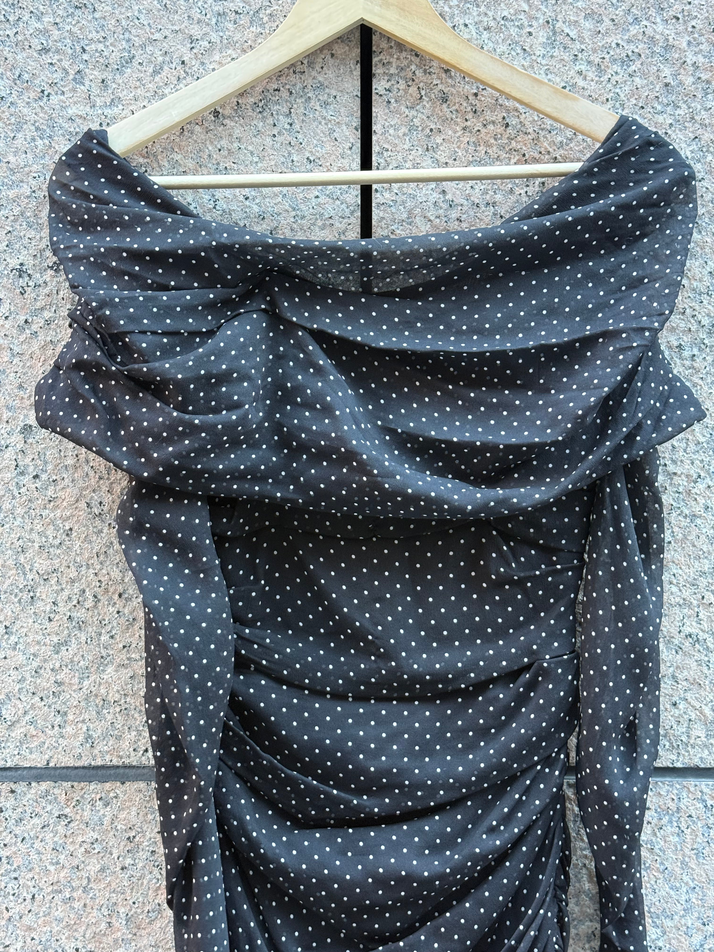 Dolce & Gabbana Black Polka Dot Ruched Dress