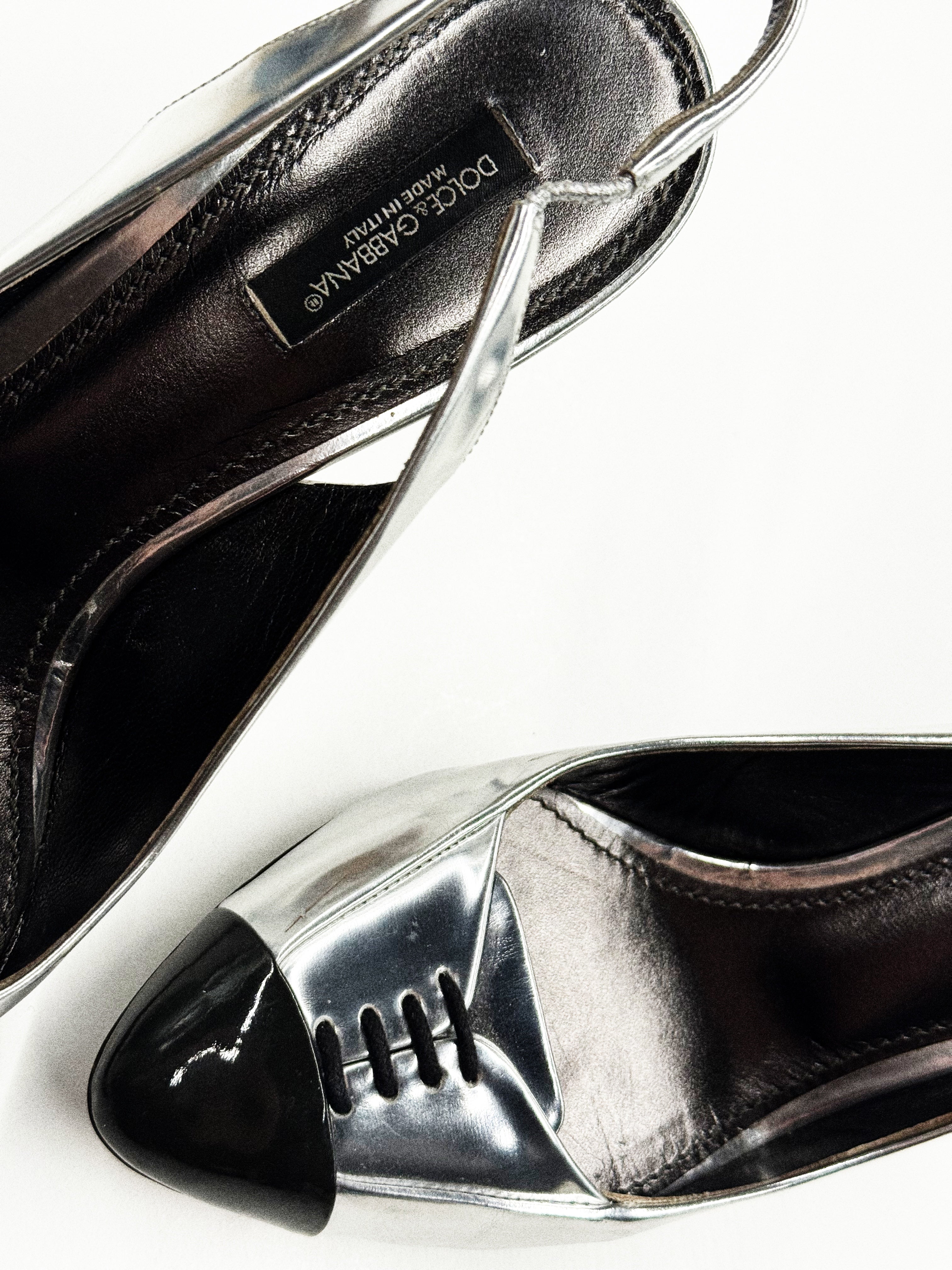 Dolce & Gabbana Silver & Black Slingback Heels
